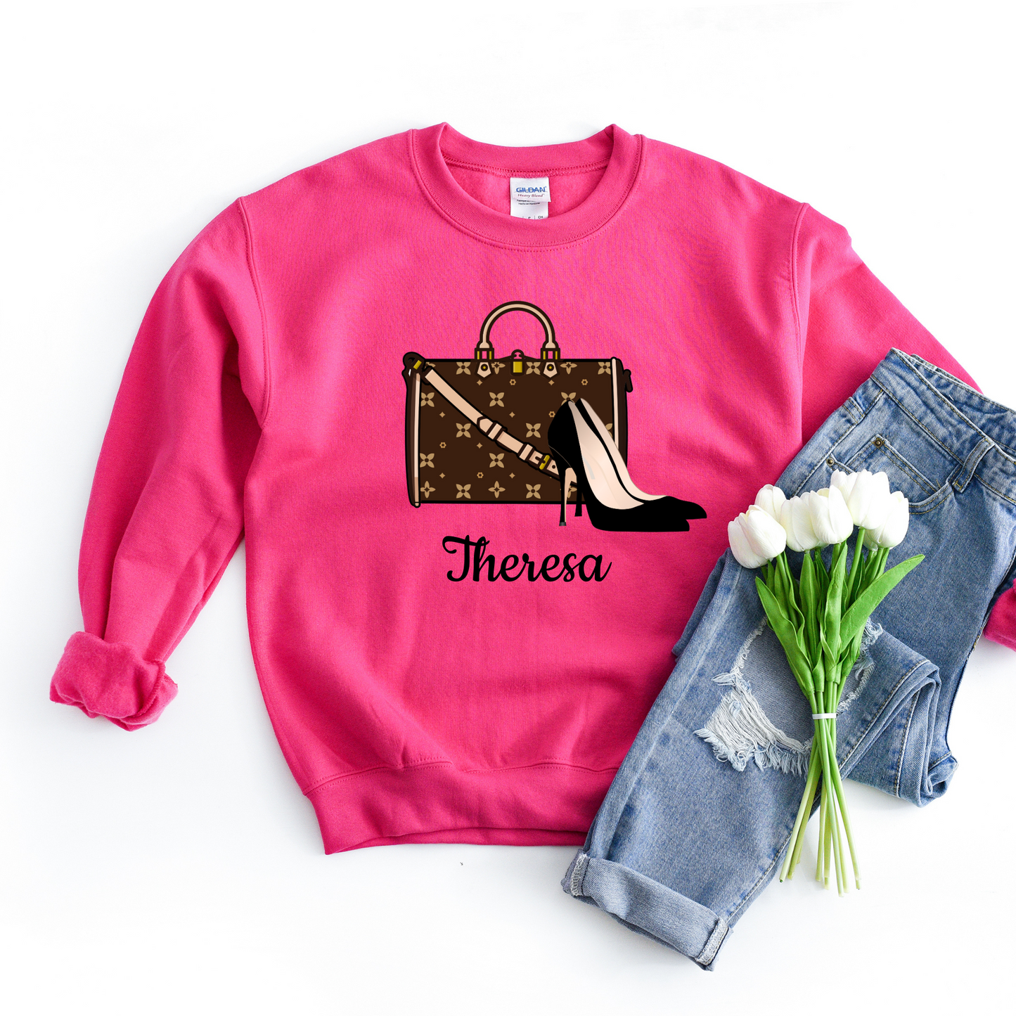 Sablette Pattern Shoes and Purse Personalizable Sweatshirt