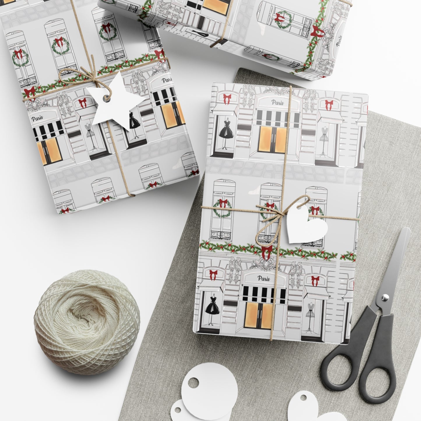 Haute in Paris Christmas Wrapping Paper | Tresor Valeur Holiday Gift Wrap | Satin Finish in 3 Sizes