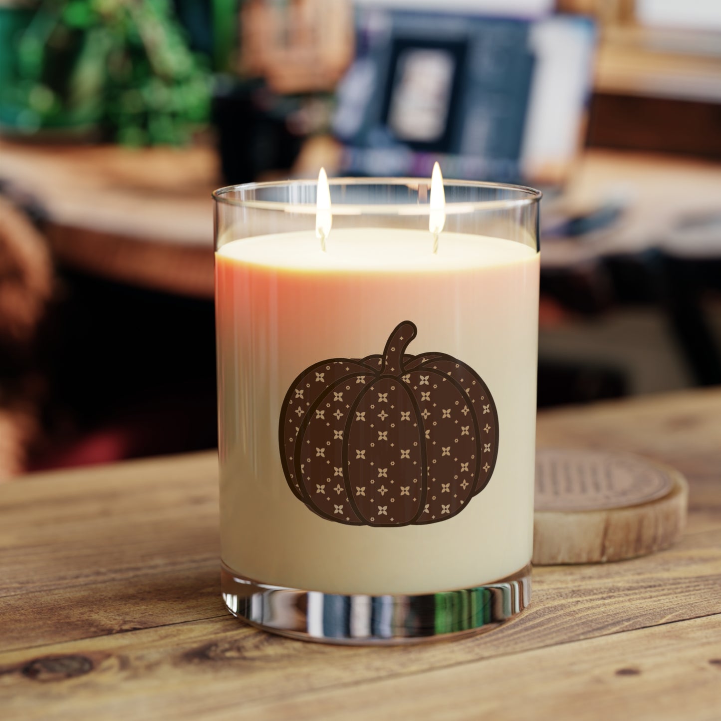 Fall Double Wick Candle | Sablette Pumpkin Print | Personalizable Glass Jar Candle