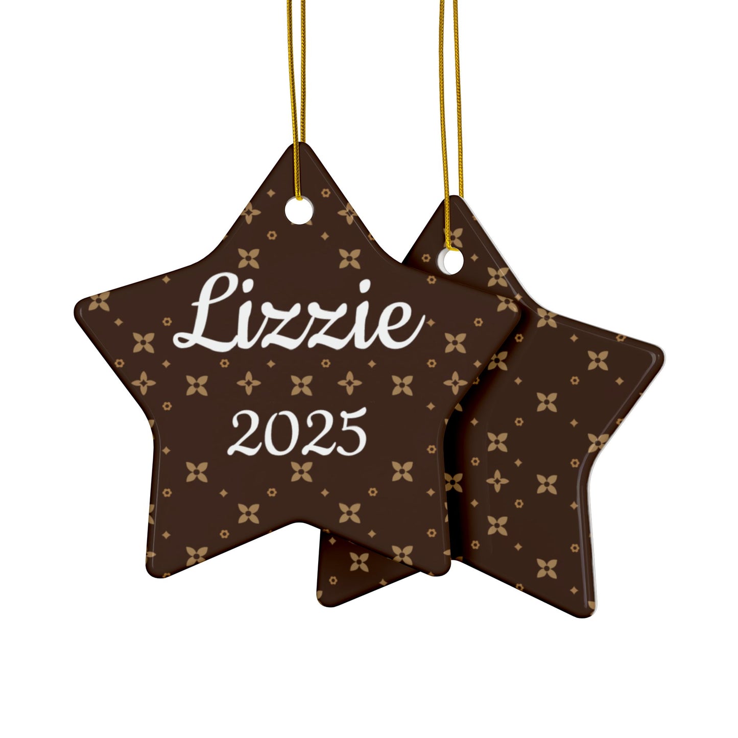 Personalized Ceramic Christmas Ornament | Chic Sablette Pattern | 2025 | 4 Shape Options