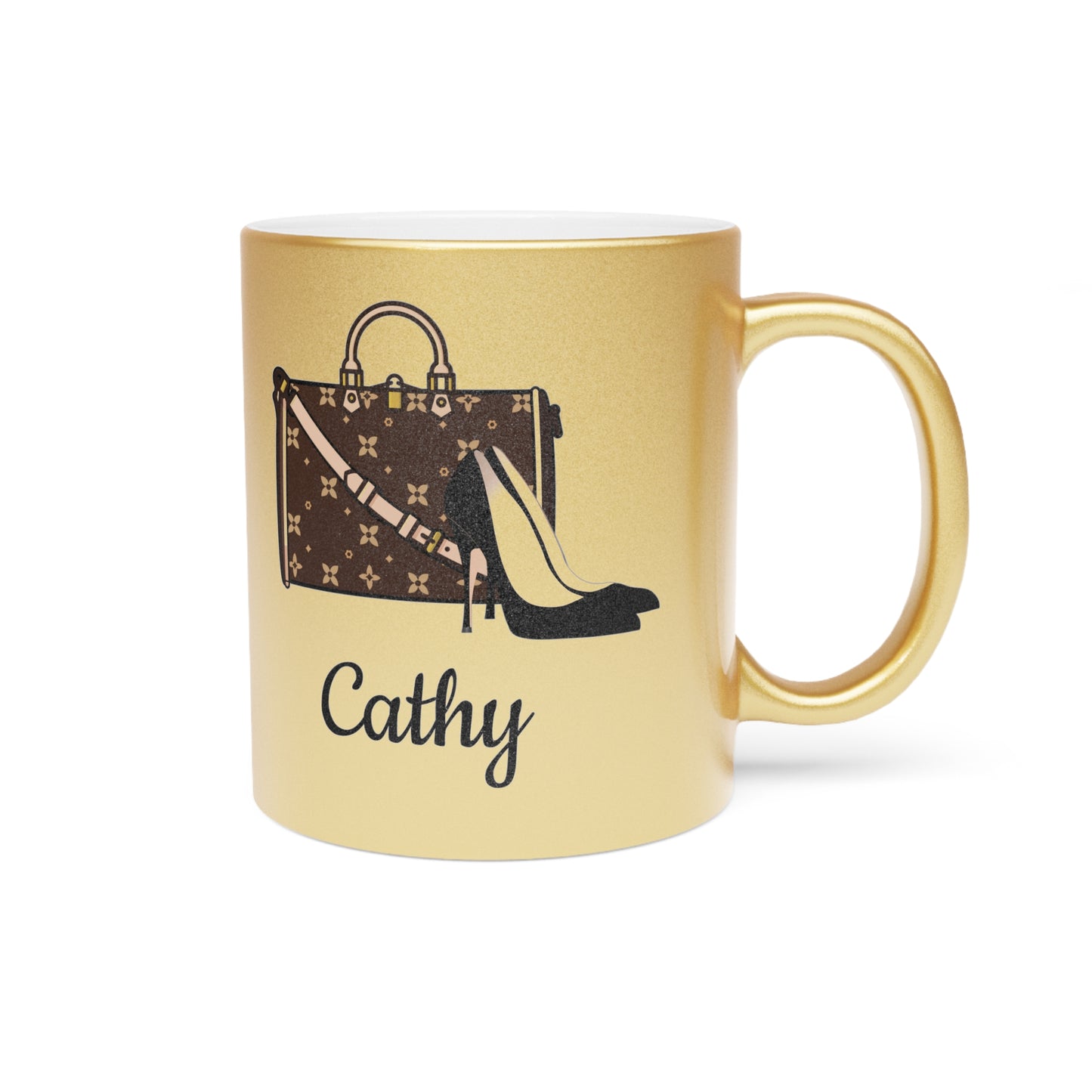 Gold or Silver Metallic Mug | Sablette Purse & Shoes or Purse Only | Personalized 11oz Mug | Tresor Valeur Fashionista Mug