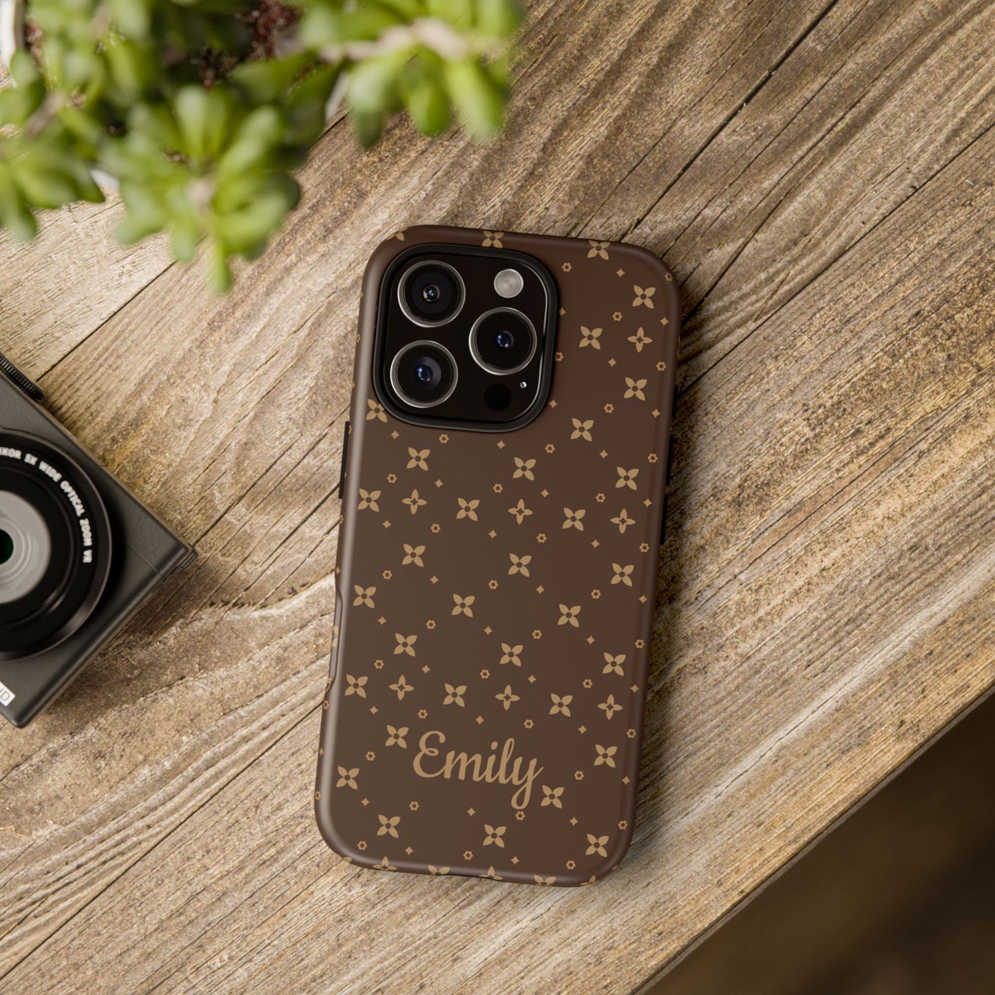 Brown Personalized Tough Phone Case | iPhone Samsung Pixel | Custom Protective Cover l Caramel Pattern