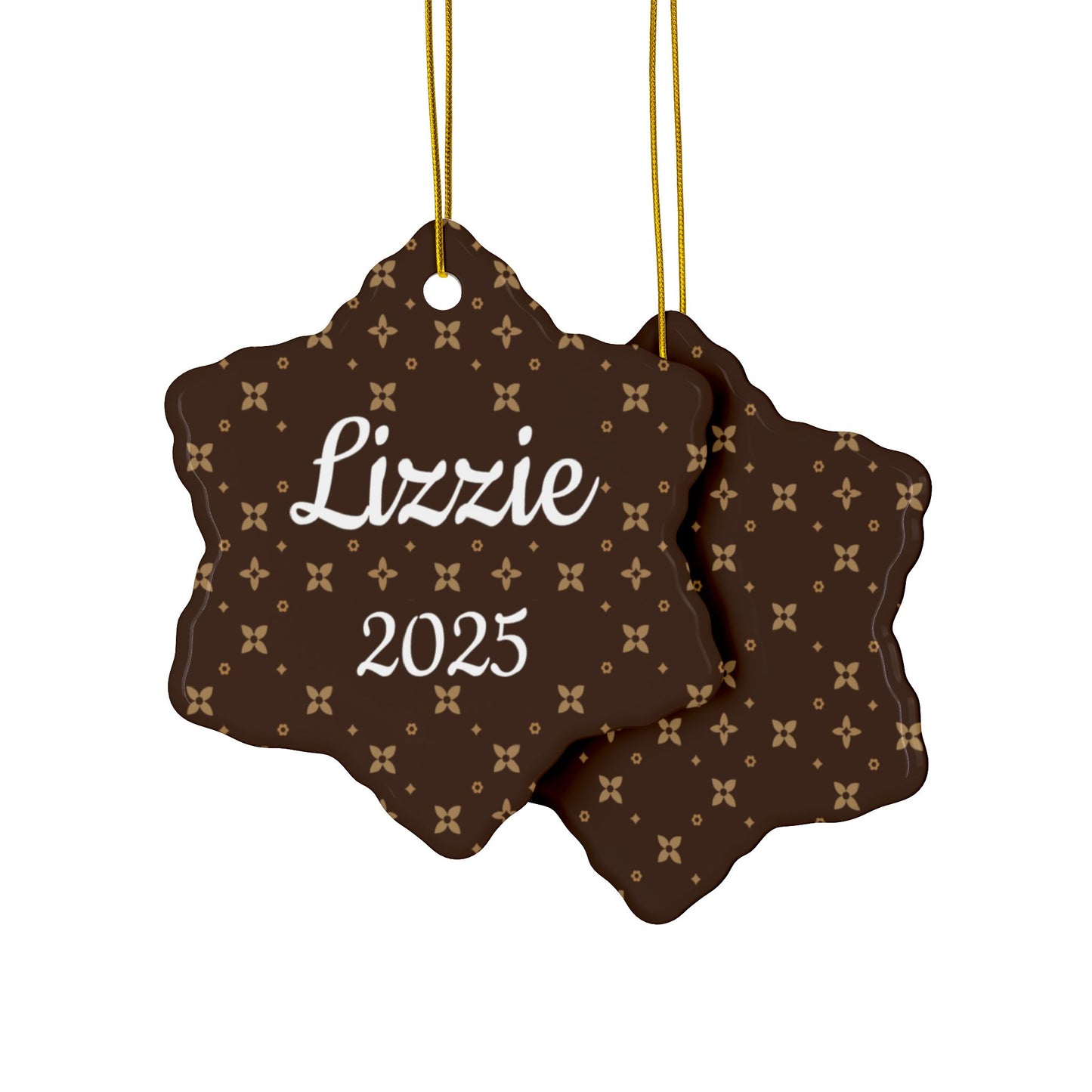 Personalized Ceramic Christmas Ornament | Chic Sablette Pattern | 2025 | 4 Shape Options