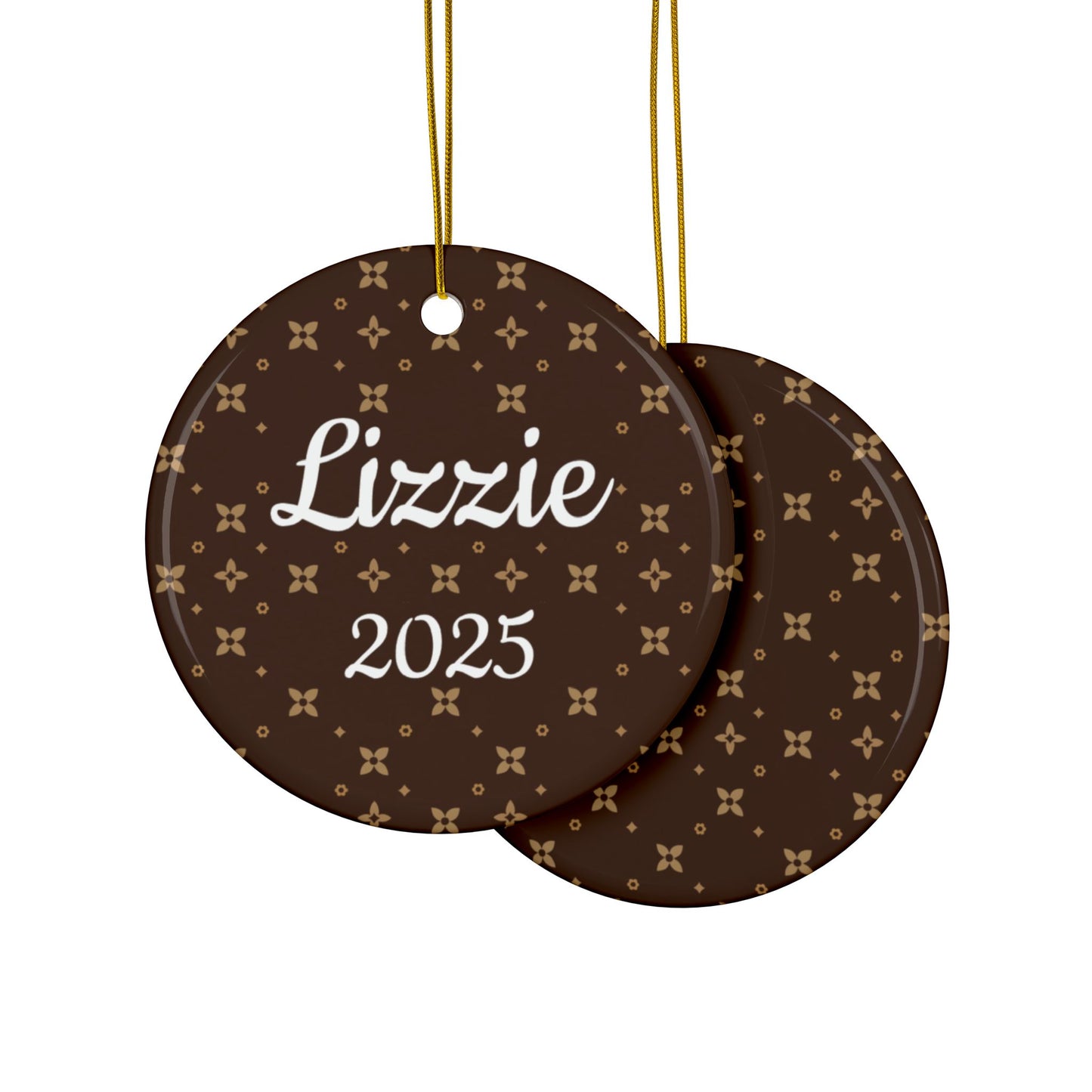 Personalized Ceramic Christmas Ornament | Chic Sablette Pattern | 2025 | 4 Shape Options