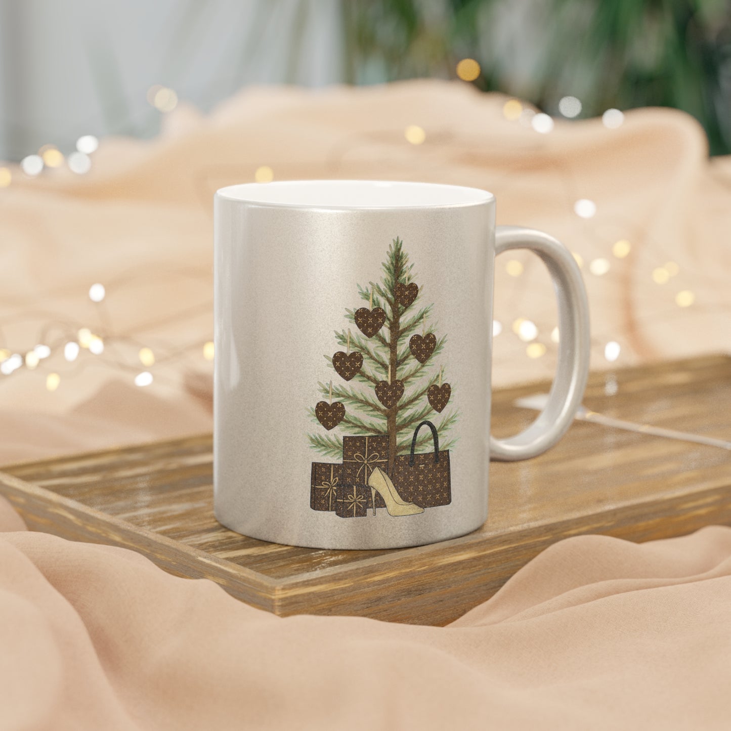 Nouveau Noël Gold & Silver Mug | Sablette Tree Design | Personalizable