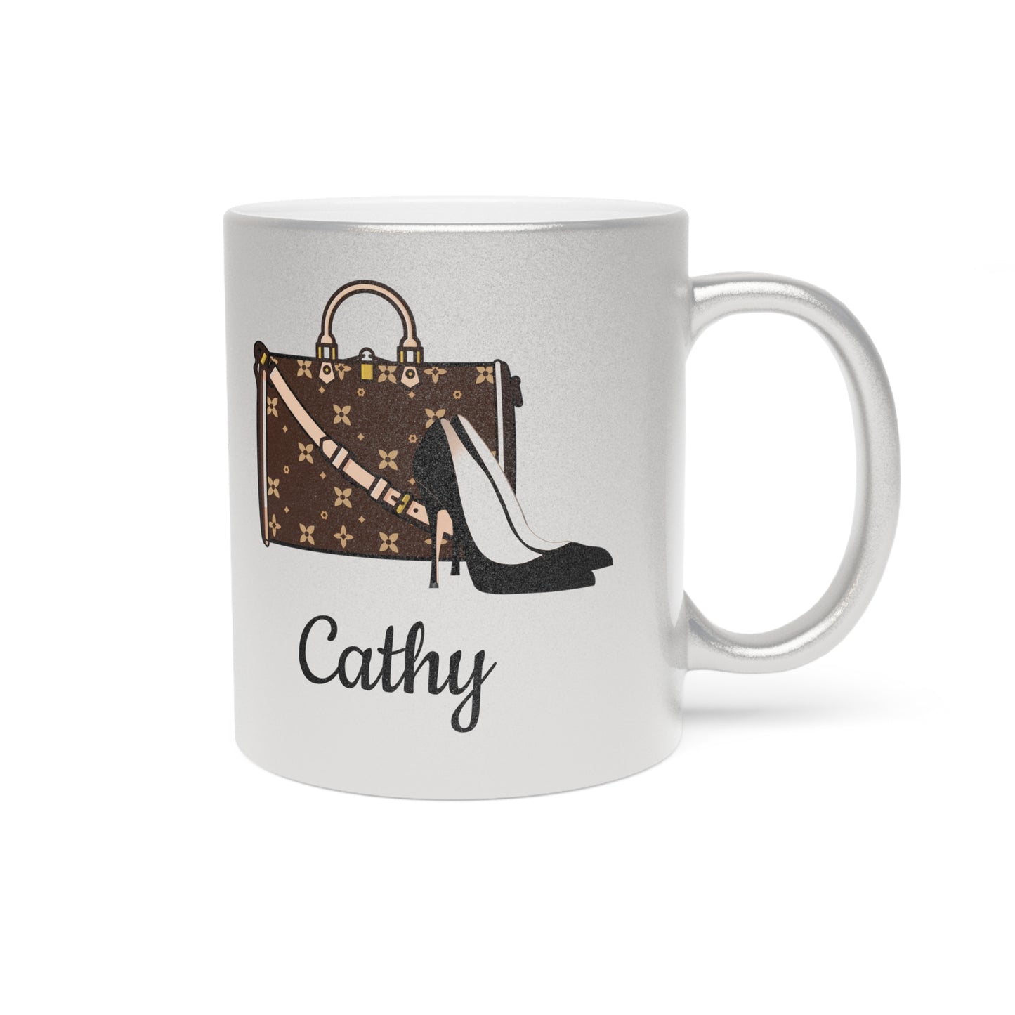 Gold or Silver Metallic Mug | Sablette Purse & Shoes or Purse Only | Personalized 11oz Mug | Tresor Valeur Fashionista Mug