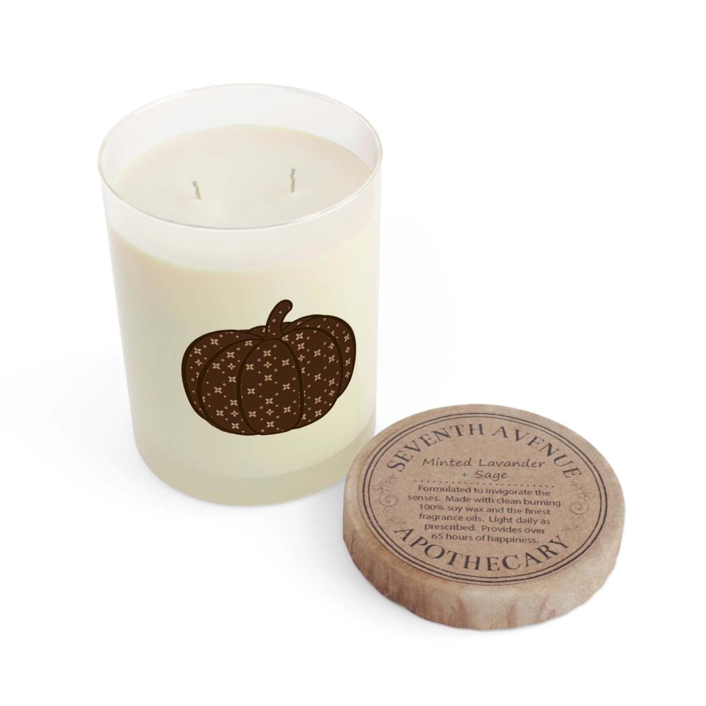 Fall Double Wick Candle | Sablette Pumpkin Print | Personalizable Glass Jar Candle