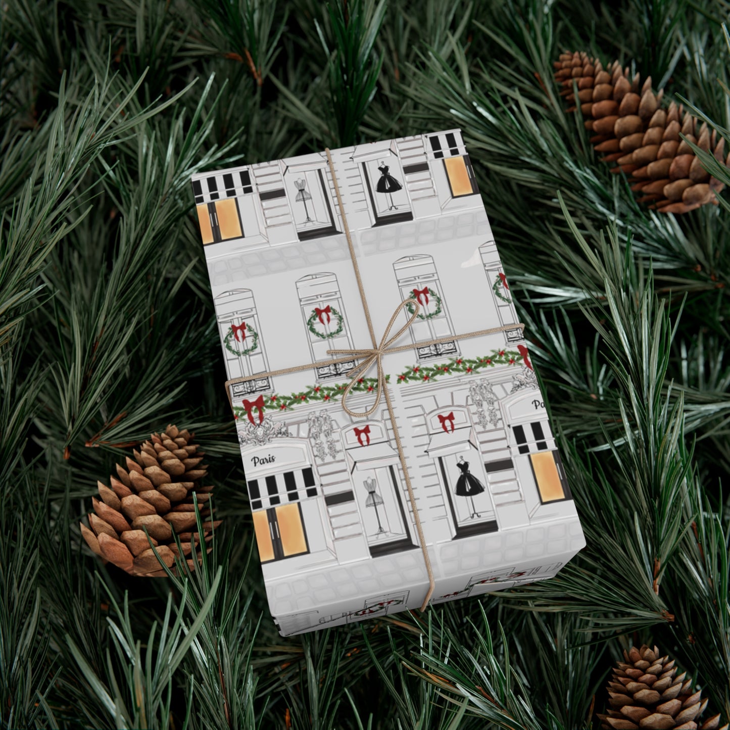 Haute in Paris Christmas Wrapping Paper | Tresor Valeur Holiday Gift Wrap | Satin Finish in 3 Sizes
