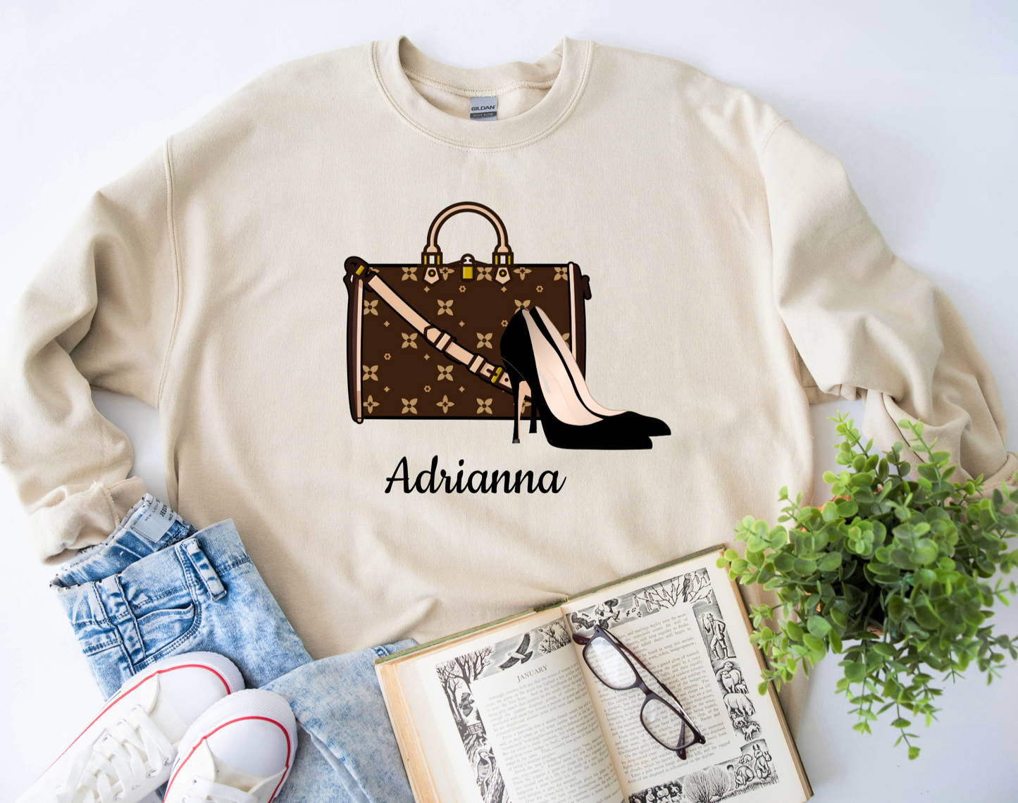 Sablette Pattern Shoes and Purse Personalizable Sweatshirt