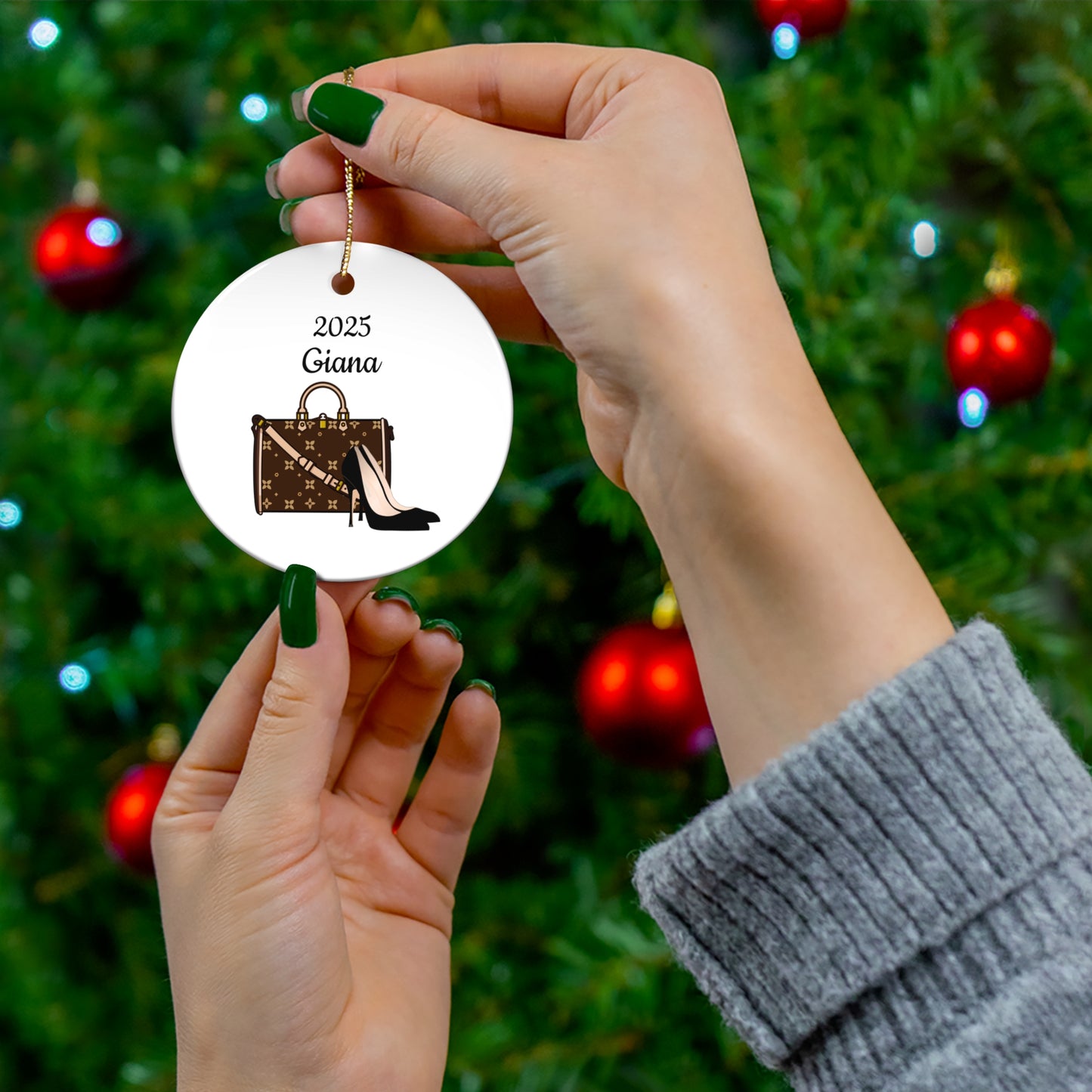 Personalized Ceramic Christmas Ornament | Shoes & Purse or Purse Only | 2025 | 4 Shape Options
