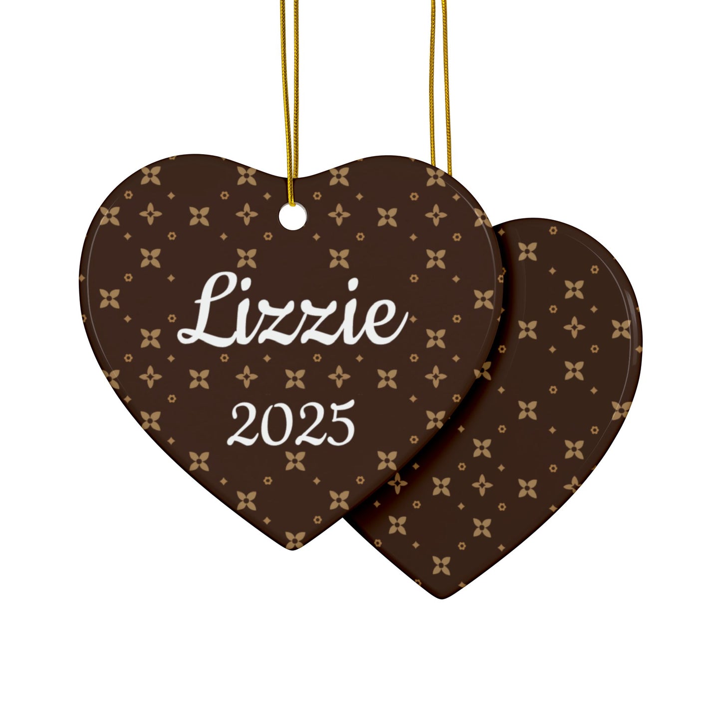 Personalized Ceramic Christmas Ornament | Chic Sablette Pattern | 2025 | 4 Shape Options