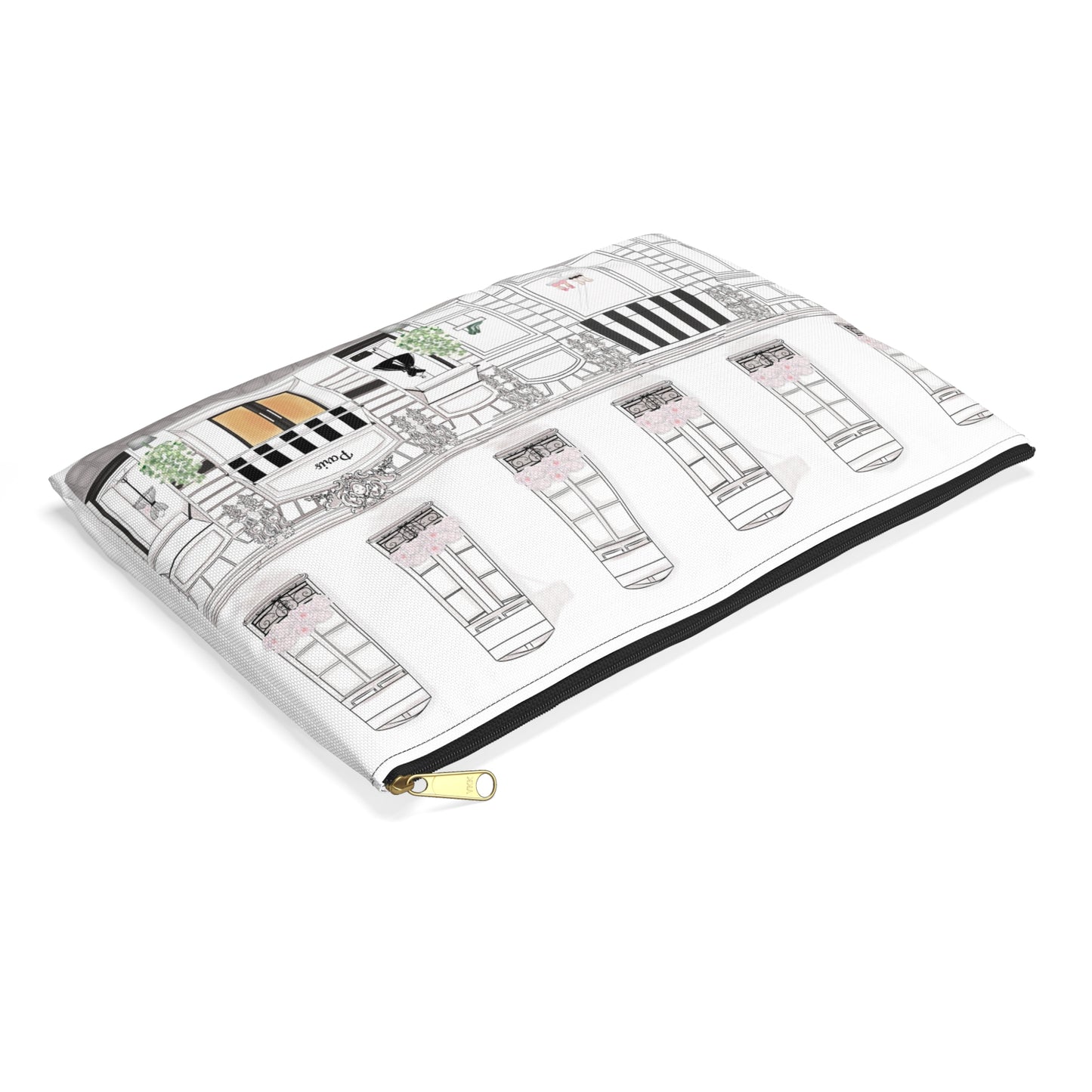 Bolsa de maquillaje parisina personalizada | Ilustración de boutique con avatar y nombre