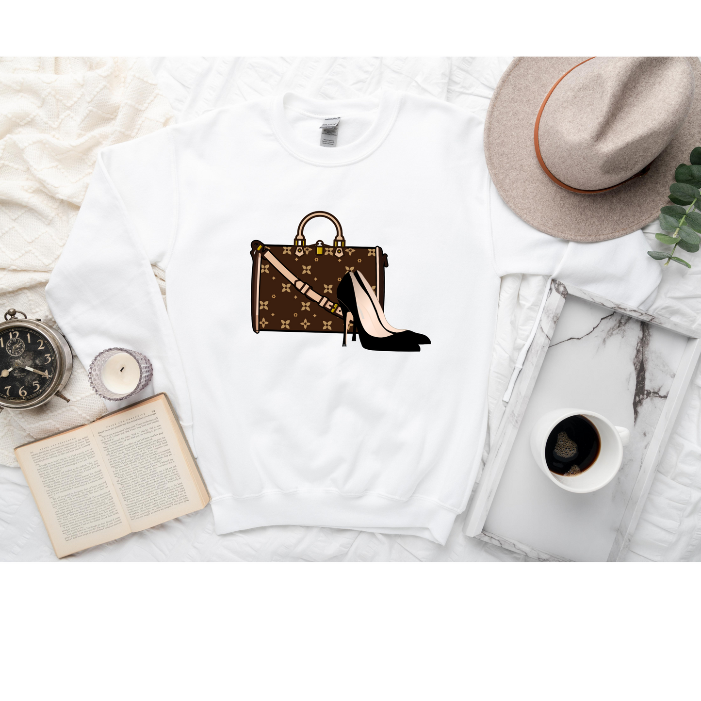Sablette Pattern Shoes and Purse Personalizable Sweatshirt