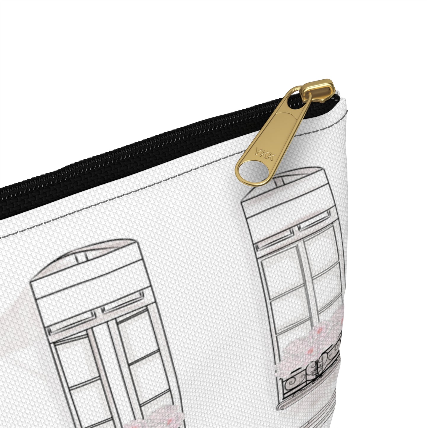 Bolsa de maquillaje parisina personalizada | Ilustración de boutique con avatar y nombre