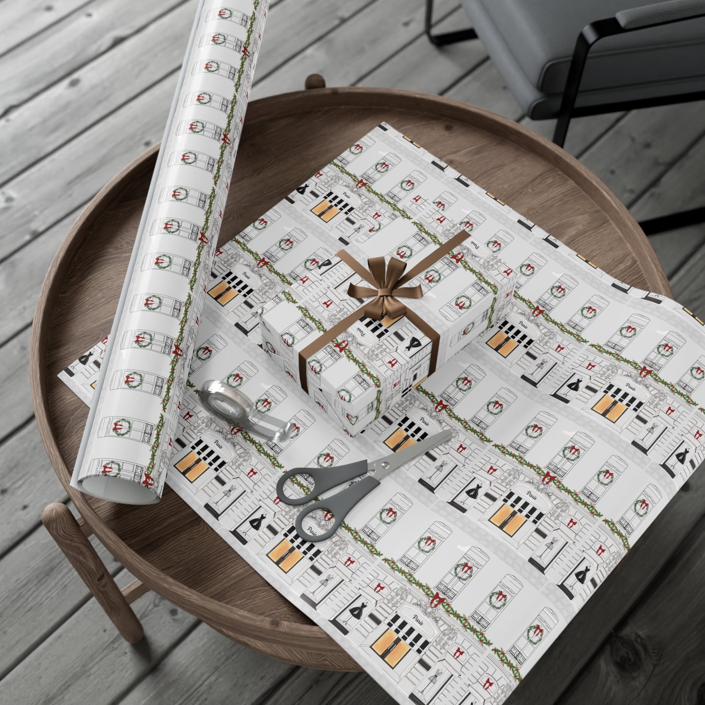 Haute in Paris Christmas Wrapping Paper | Tresor Valeur Holiday Gift Wrap | Satin Finish in 3 Sizes