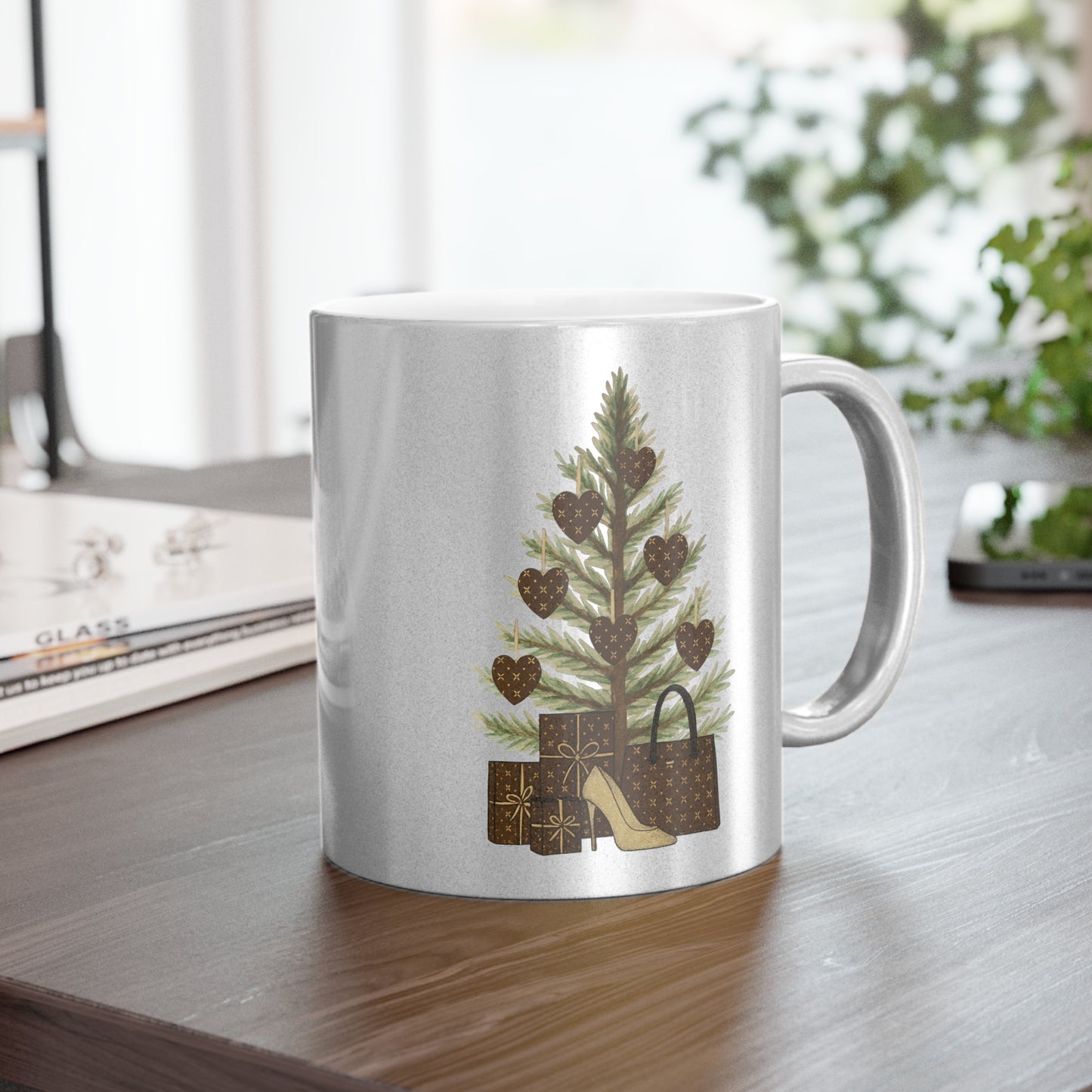 Nouveau Noël Gold & Silver Mug | Sablette Tree Design | Personalizable