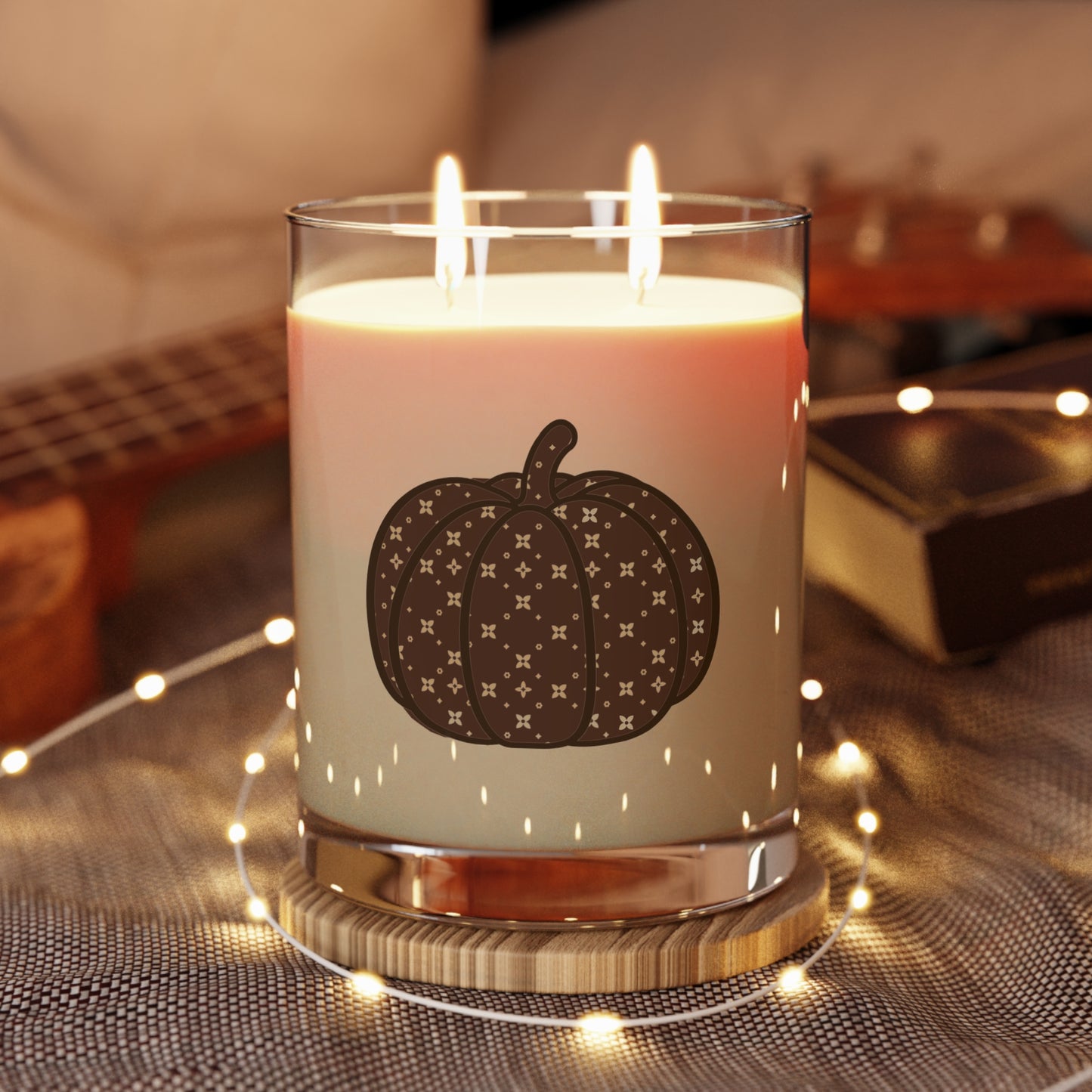 Fall Double Wick Candle | Sablette Pumpkin Print | Personalizable Glass Jar Candle