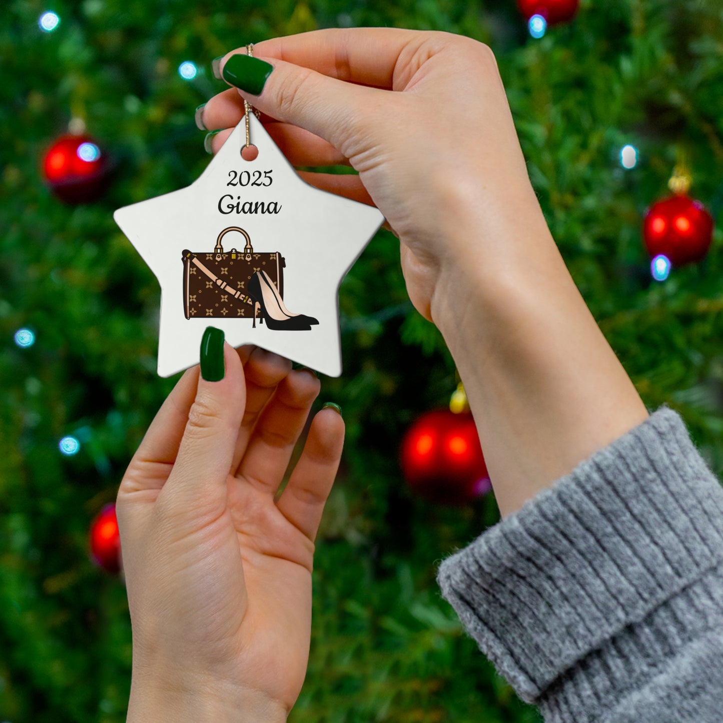 Personalized Ceramic Christmas Ornament | Shoes & Purse or Purse Only | 2025 | 4 Shape Options