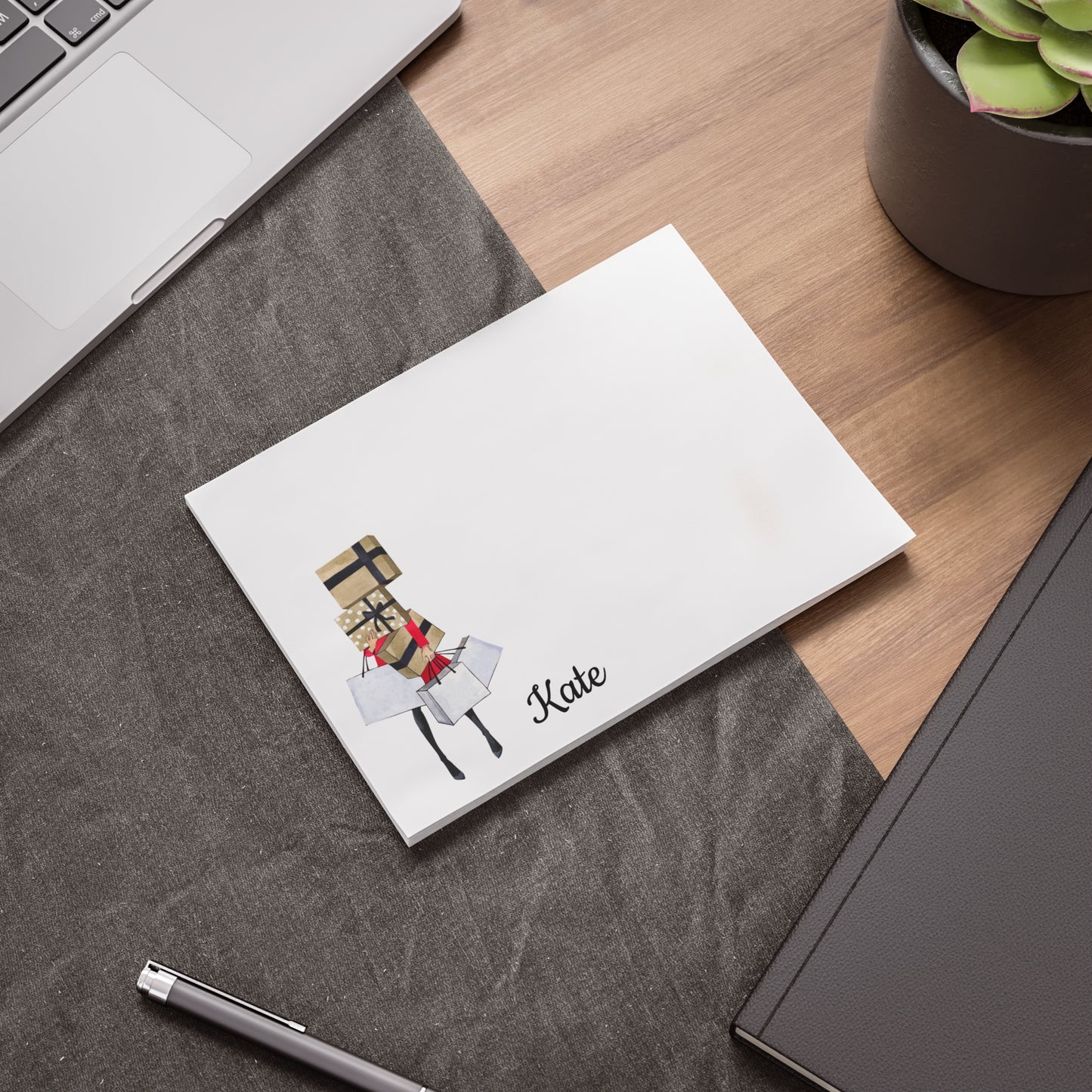 Personalized Post-it® Notes | Shopping Girl Illustration | Custom Sticky Pad