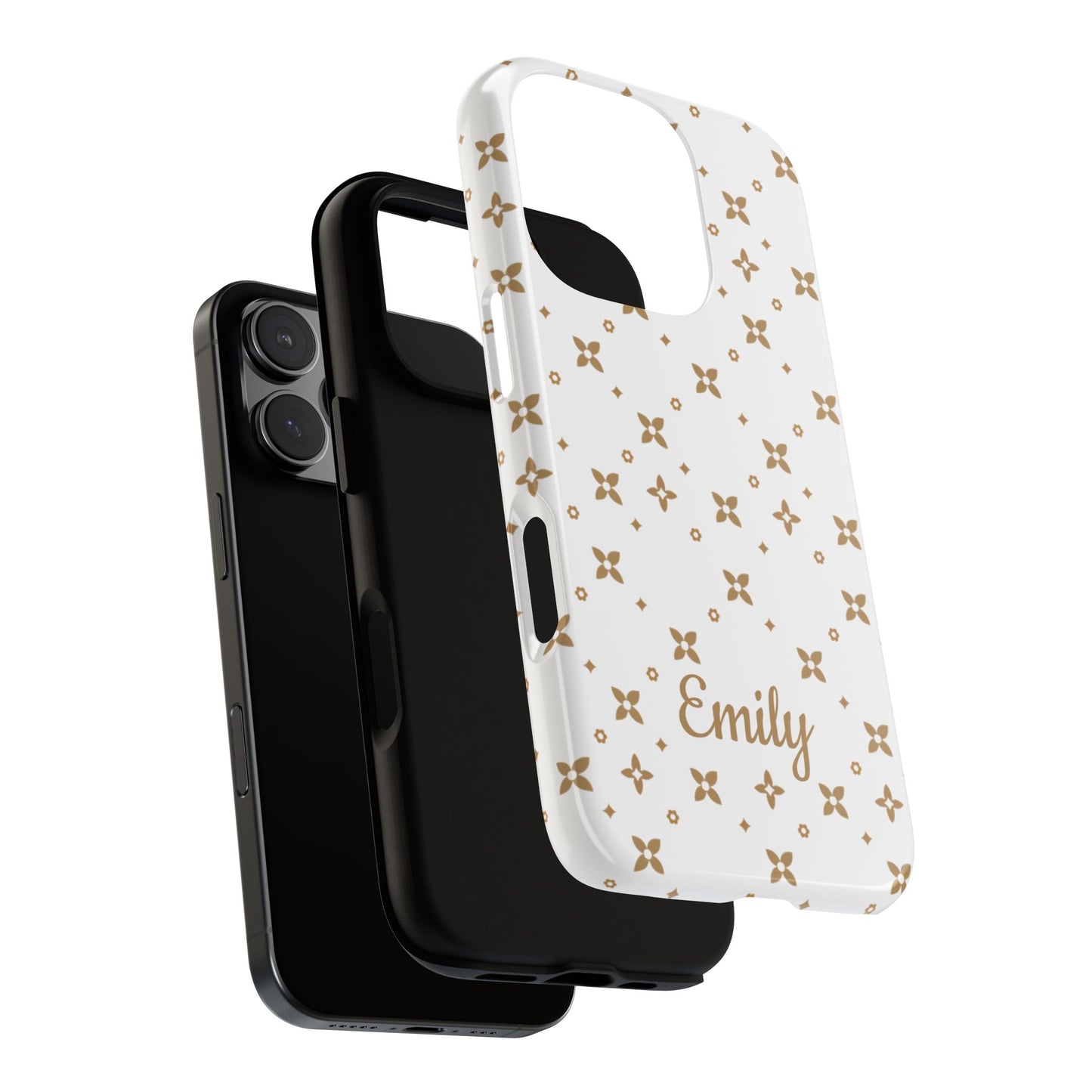 White Personalized Tough Phone Case | iPhone Samsung Pixel | Custom Protective Cover l Caramel Pattern
