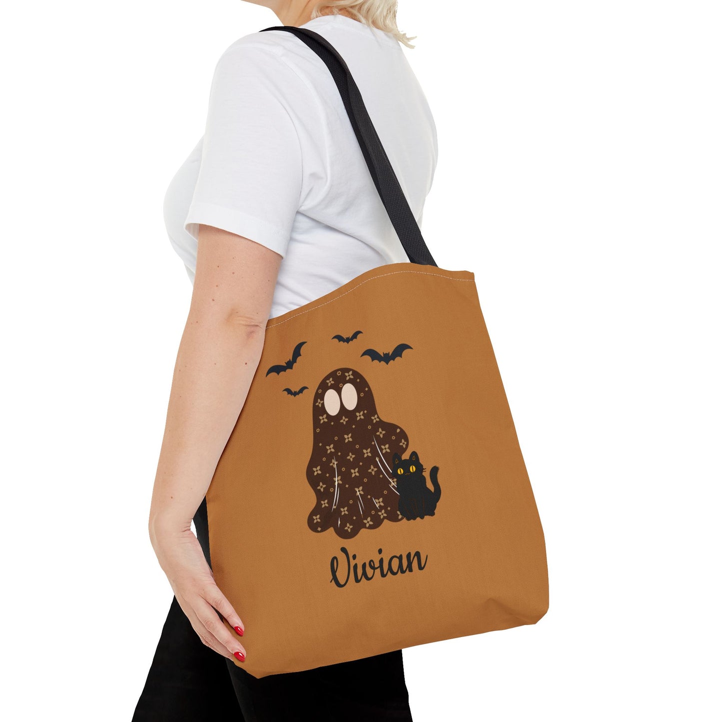 Halloween Ghost & Black Cat Tote Bag | Sablette Pattern | 3 Sizes & Colors | Personalized