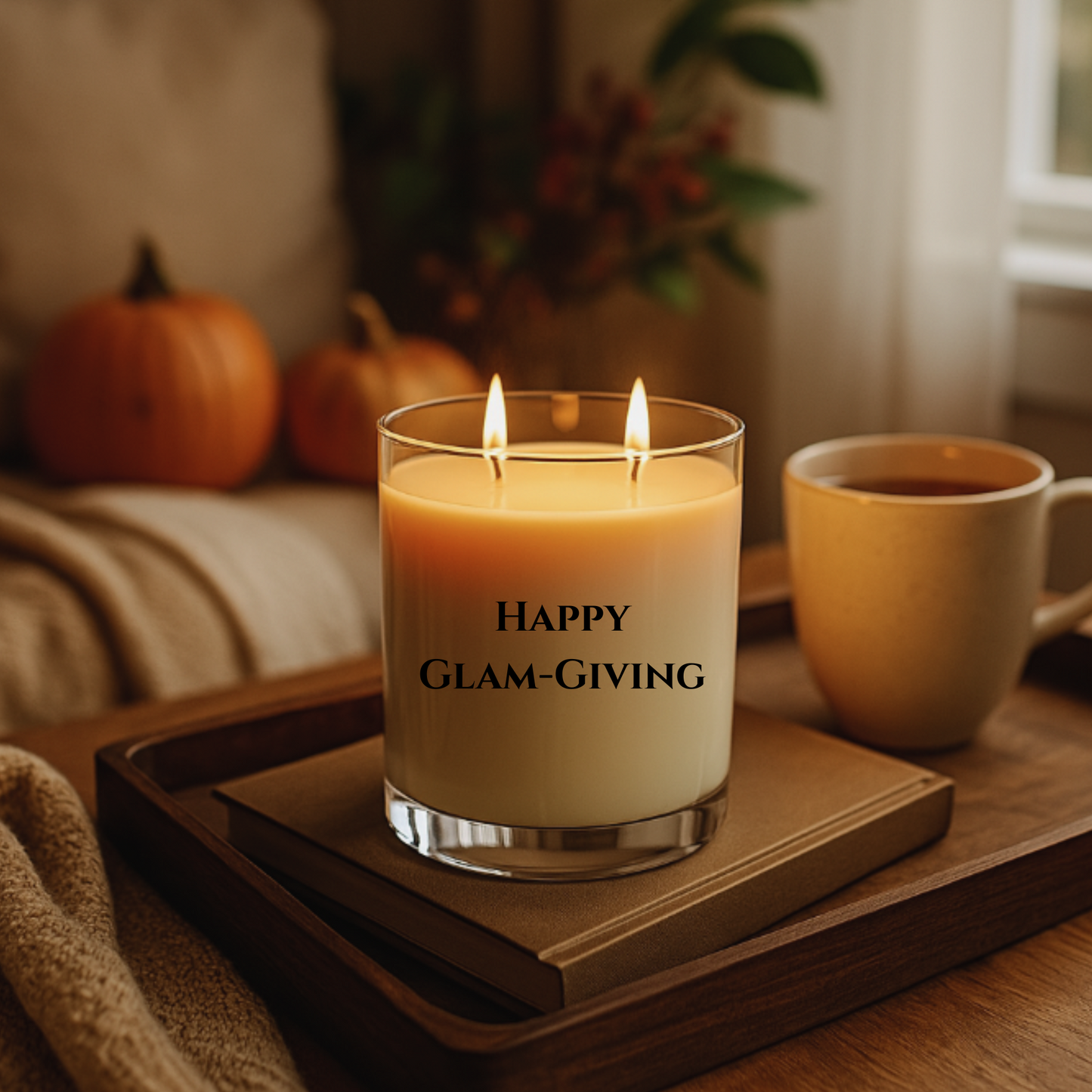 Fall Double Wick Candle | Sablette Pumpkin Print | Personalizable Glass Jar Candle