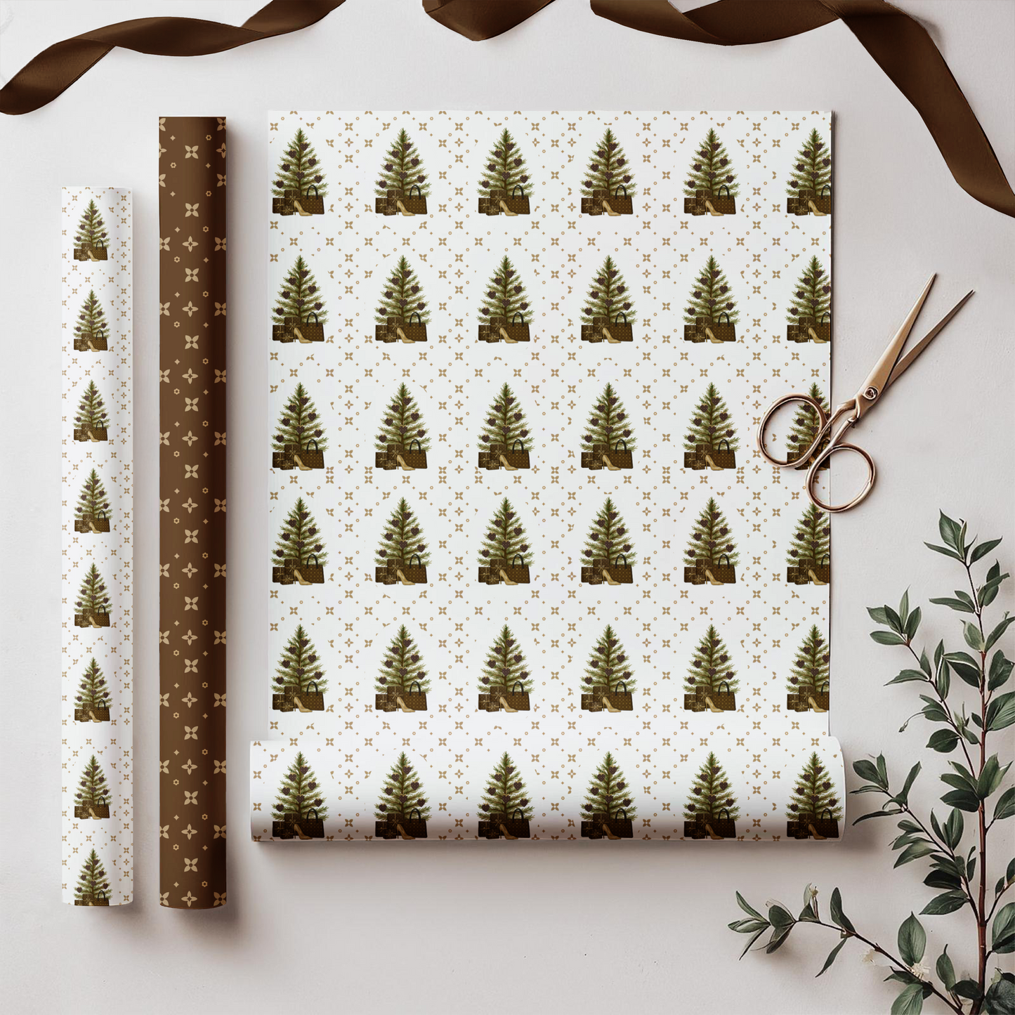 Elegant Christmas Tree Wrapping Paper | Satin Finish | 3 Sizes Available
