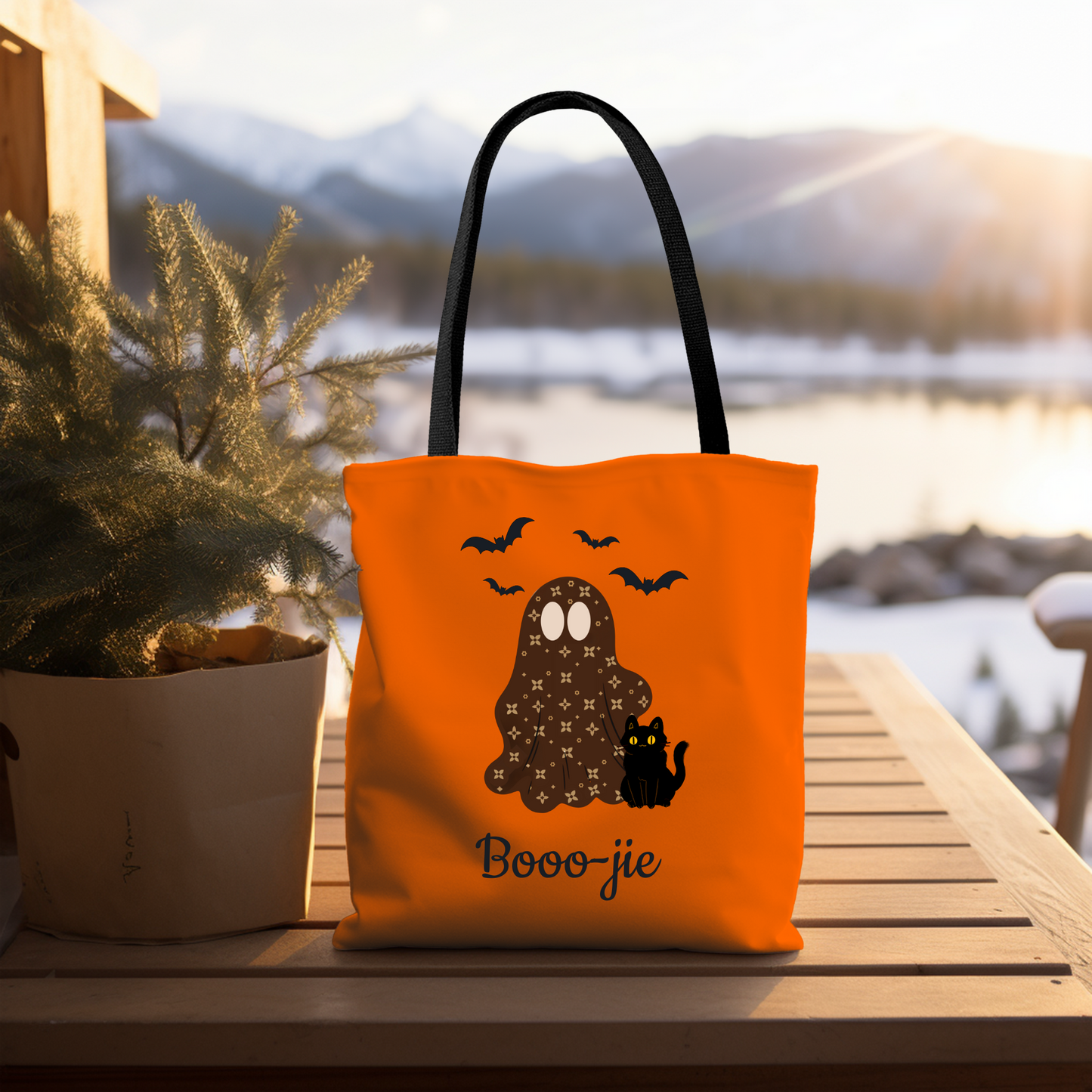 Halloween Ghost & Black Cat Tote Bag | Sablette Pattern | 3 Sizes & Colors | Personalized