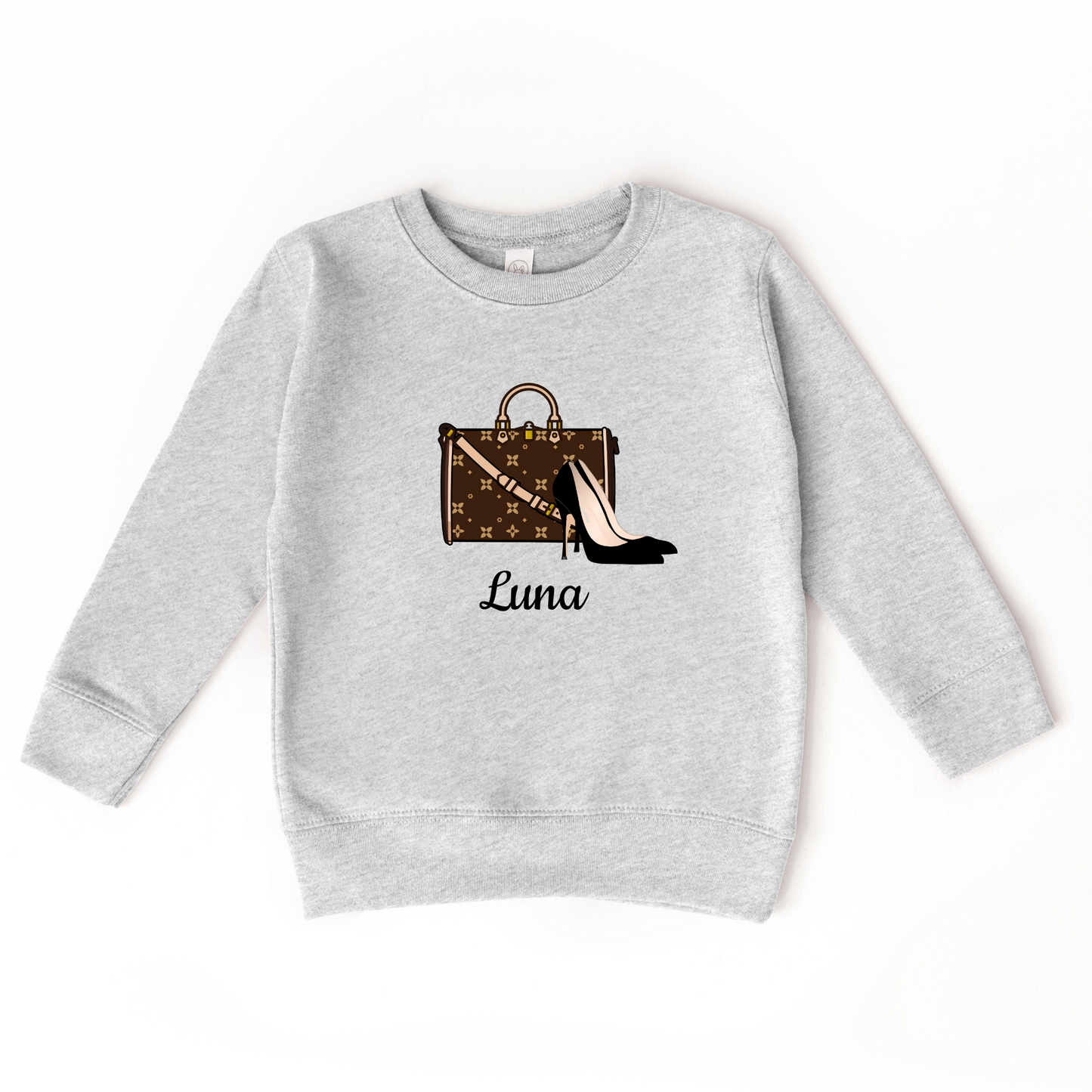 Chic Personalized Toddler Sweatshirt | Rabbit Skins 3317 | Purse or Shoes & Purse Graphic | 4 Colors