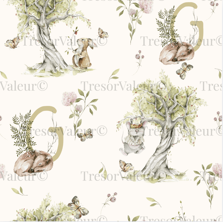 Petits Animaux close up image of bunnies and mouse pattern.