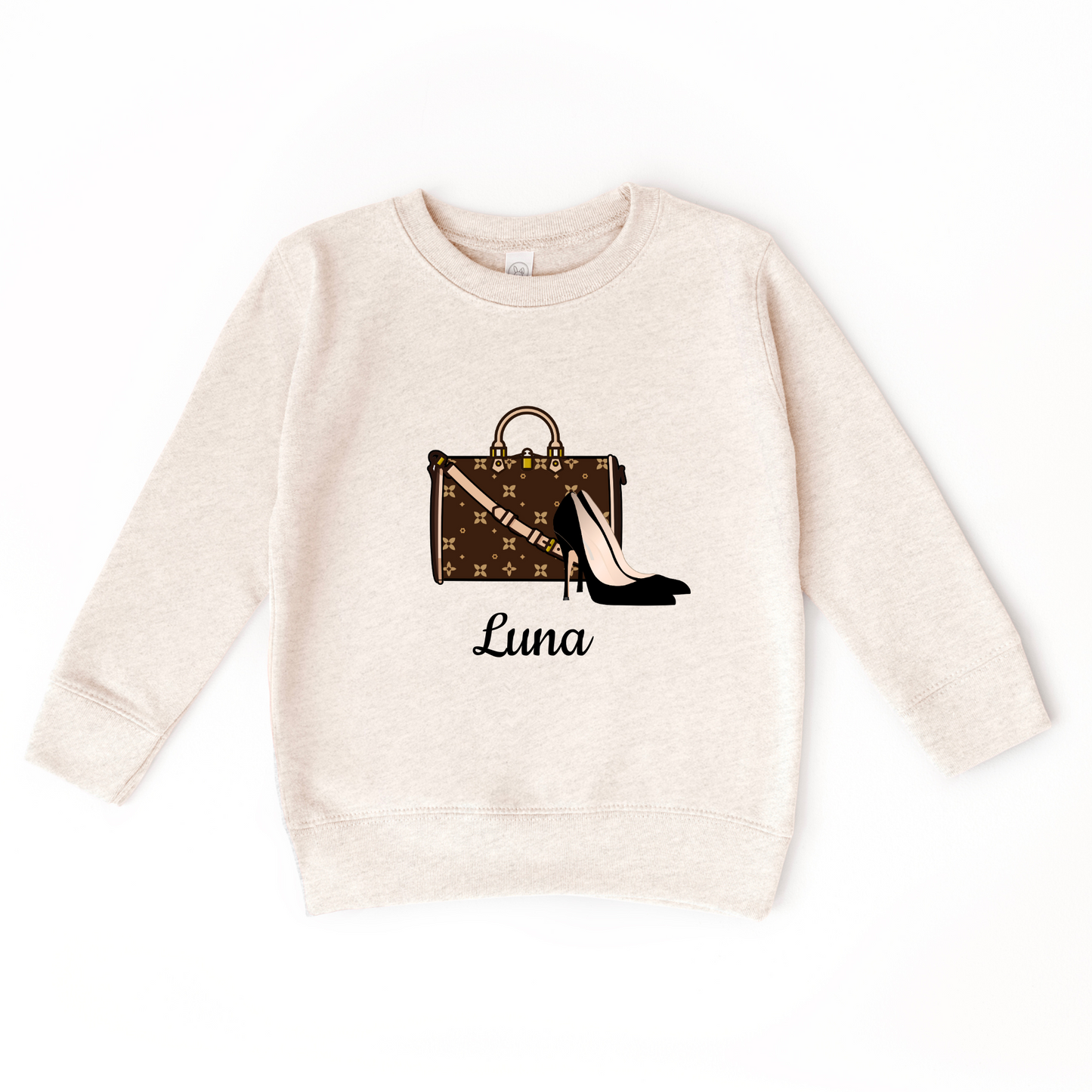 Chic Personalized Toddler Sweatshirt | Rabbit Skins 3317 | Purse or Shoes & Purse Graphic | 4 Colors