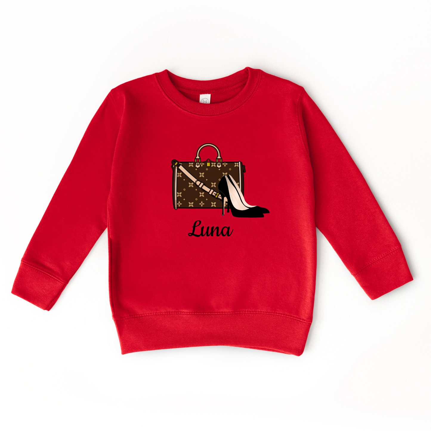 Chic Personalized Toddler Sweatshirt | Rabbit Skins 3317 | Purse or Shoes & Purse Graphic | 4 Colors