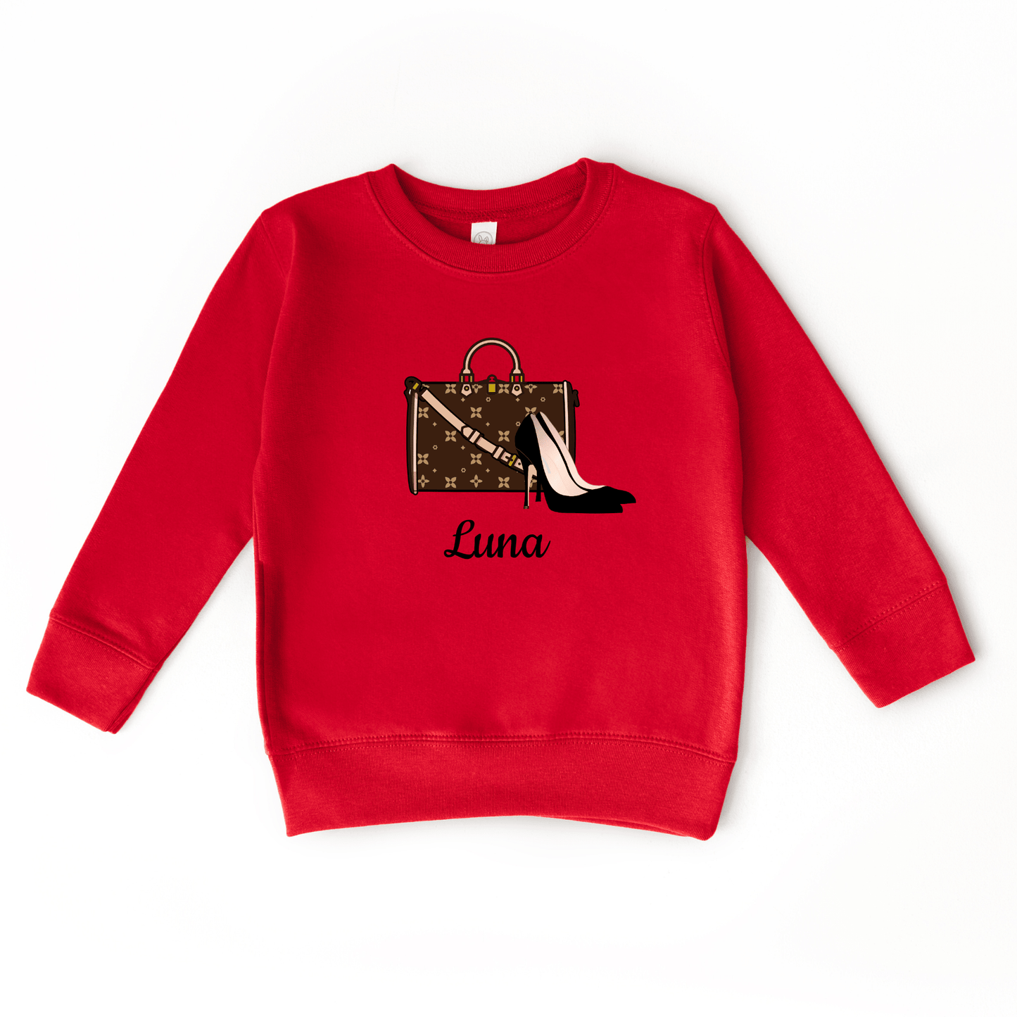 Personalized Toddler Sweatshirt | Rabbit Skins 3317 | Heels and Handbag or Handbag Only | 4 Colors - Tresor Valeur