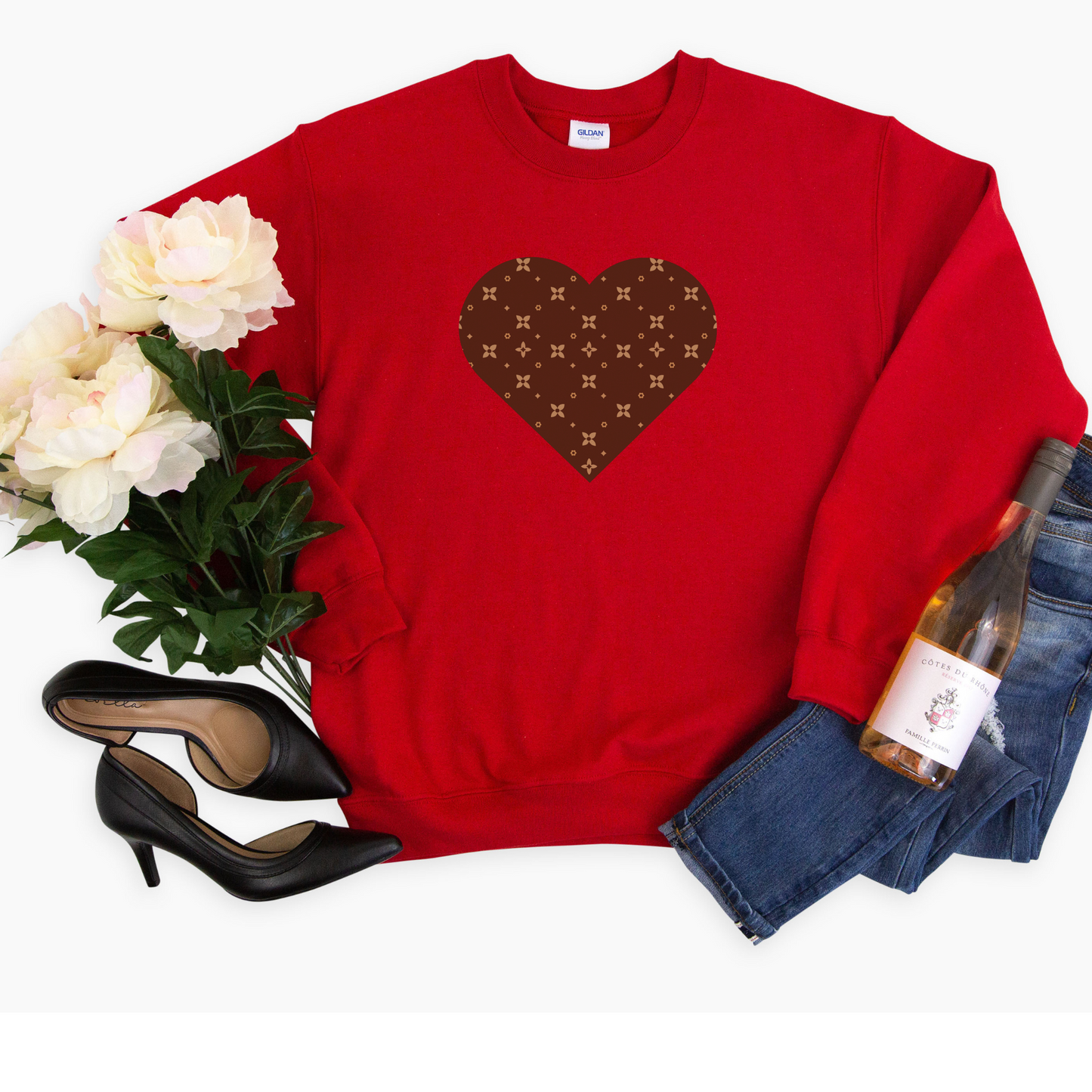 Sweatshirt mit Herz-Print | Gemütlicher Rundhalsausschnitt in Sand, Pink, Schwarz, Weiß, Grau, Rot