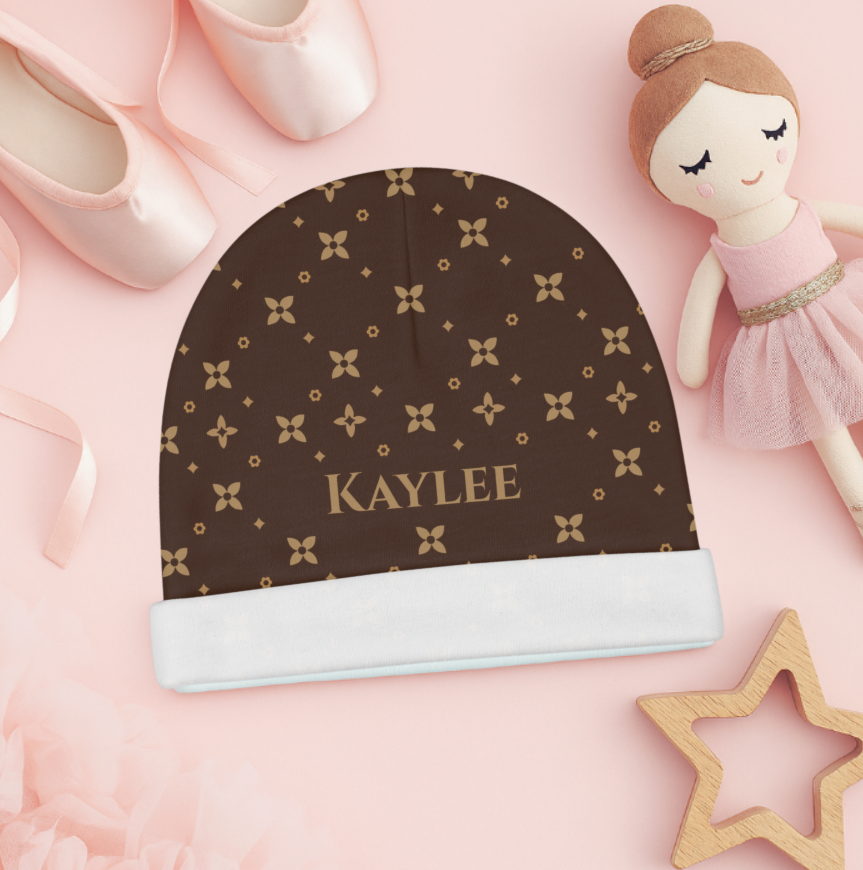Gorro de bebé | Personalizado | Estampado de sablette marrón visón