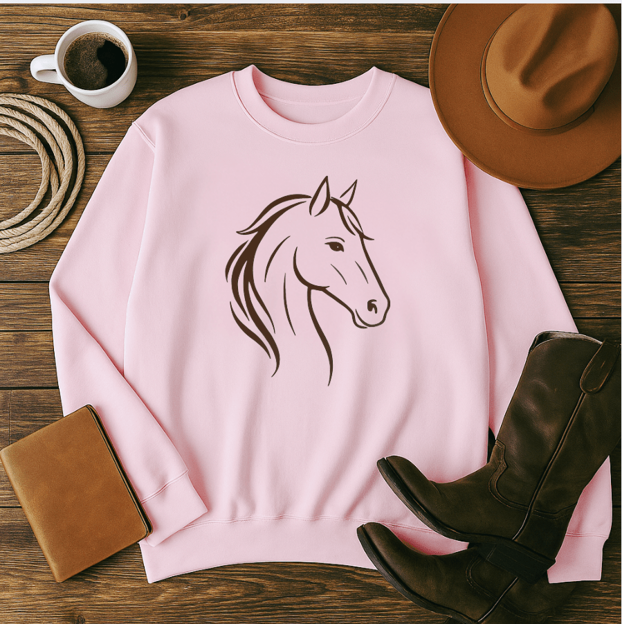 Modern Equestrian Sweatshirt | Personalizable Horse Line Art - Tresor Valeur