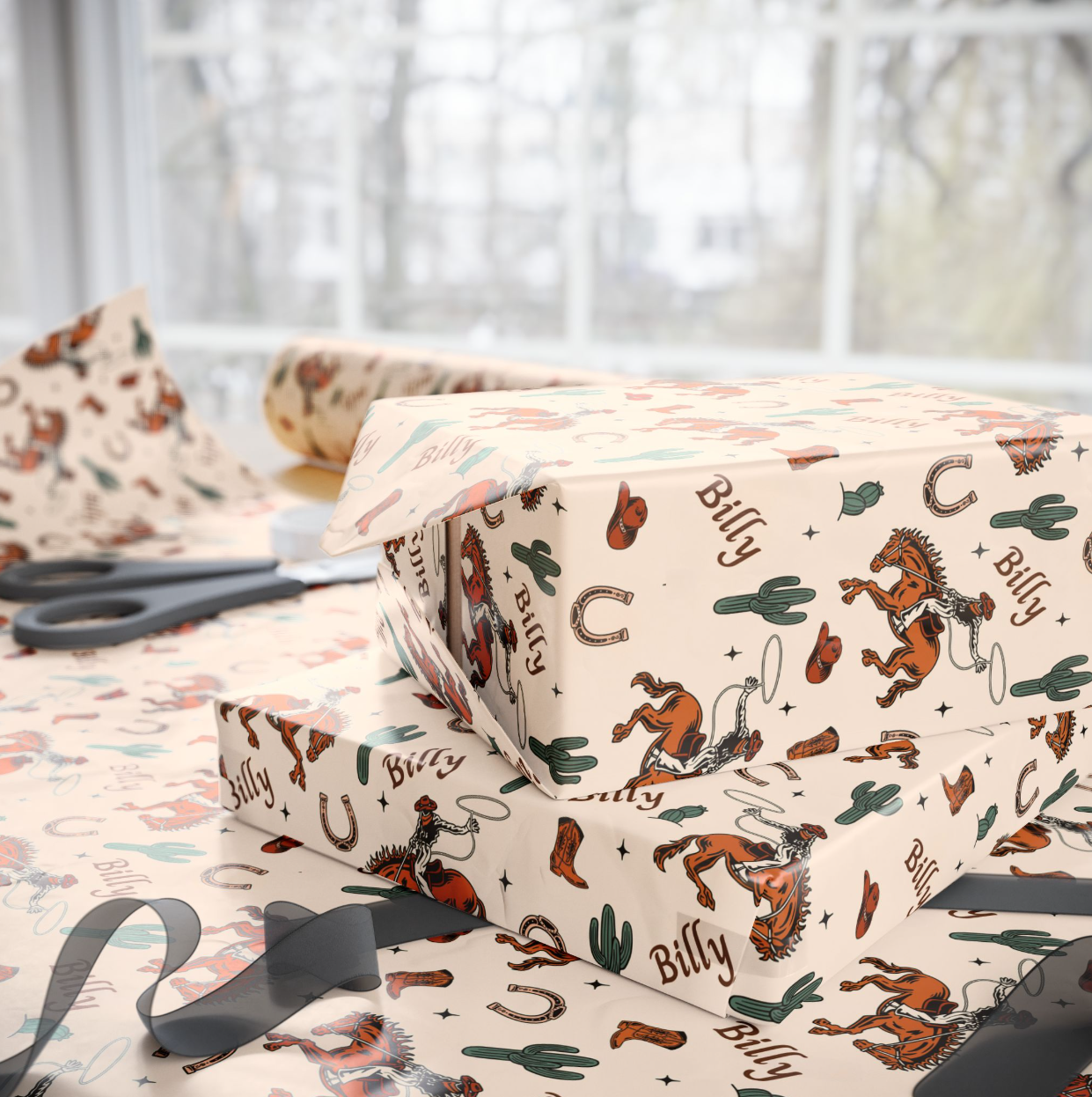 Cowboy Bucking Bronco Wrapping Paper – Personalizable