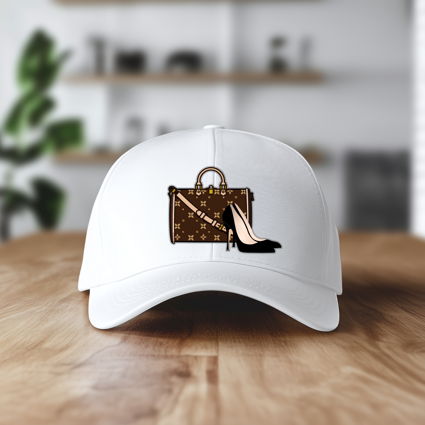White cotton baseball cap featuring stylish fashion graphics
