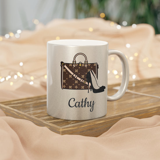 Gold or Silver Metallic Mug | Sablette Purse & Shoes or Purse Only | Personalized 11oz Mug | Tresor Valeur Fashionista Mug