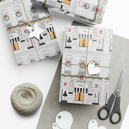 Haute in Paris Christmas Wrapping Paper | Tresor Valeur Holiday Gift Wrap | Satin Finish in 3 Sizes