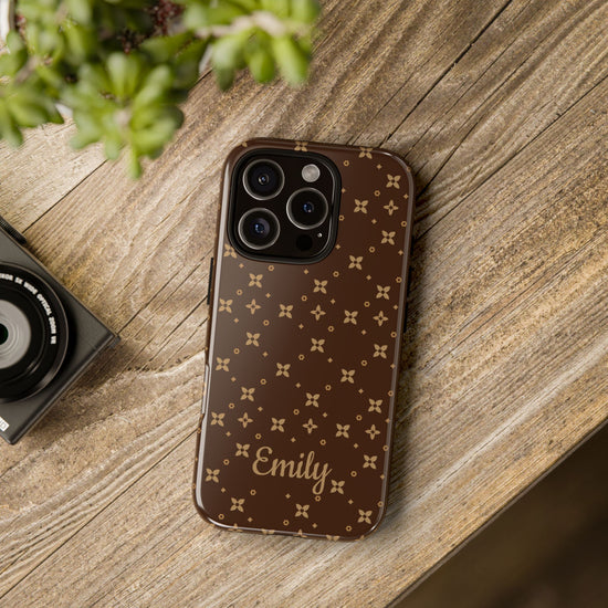 Brown Personalized Tough Phone Case | iPhone Samsung Pixel | Custom Protective Cover l Caramel Pattern