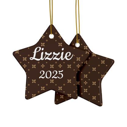 Personalized Ceramic Christmas Ornament | Chic Sablette Pattern | 2025 | 4 Shape Options