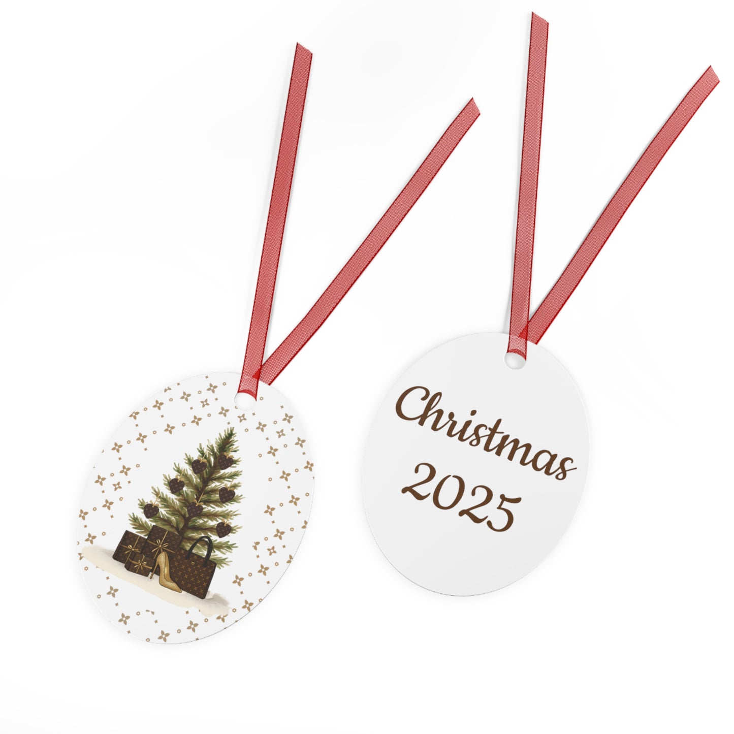 Ovales Weihnachtsornament aus Metall | Personalisierbares Weihnachtsbaum-Design