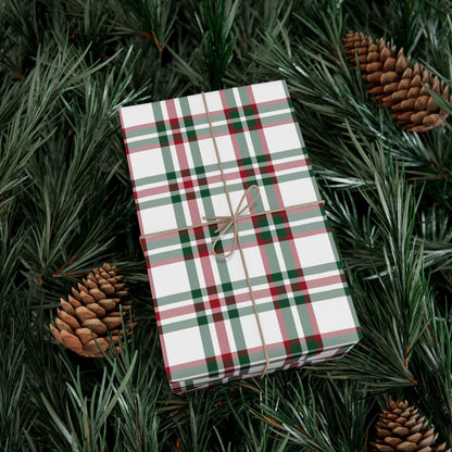 Red, White & Green Plaid Wrapping Paper | Satin Finish | 3 sizes