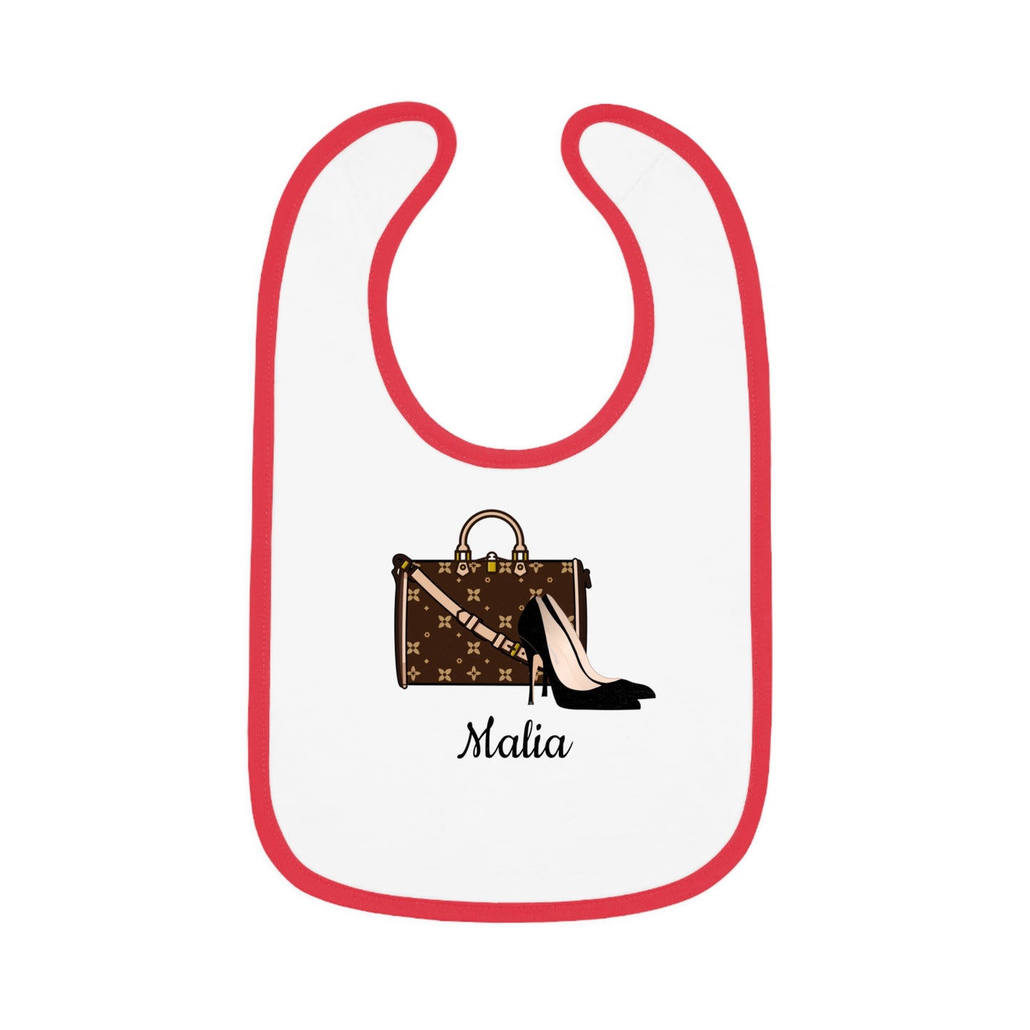 Chic Baby Bib | Shoes & Purse or Purse Only | 100% Cotton | 5 Piping Colors
