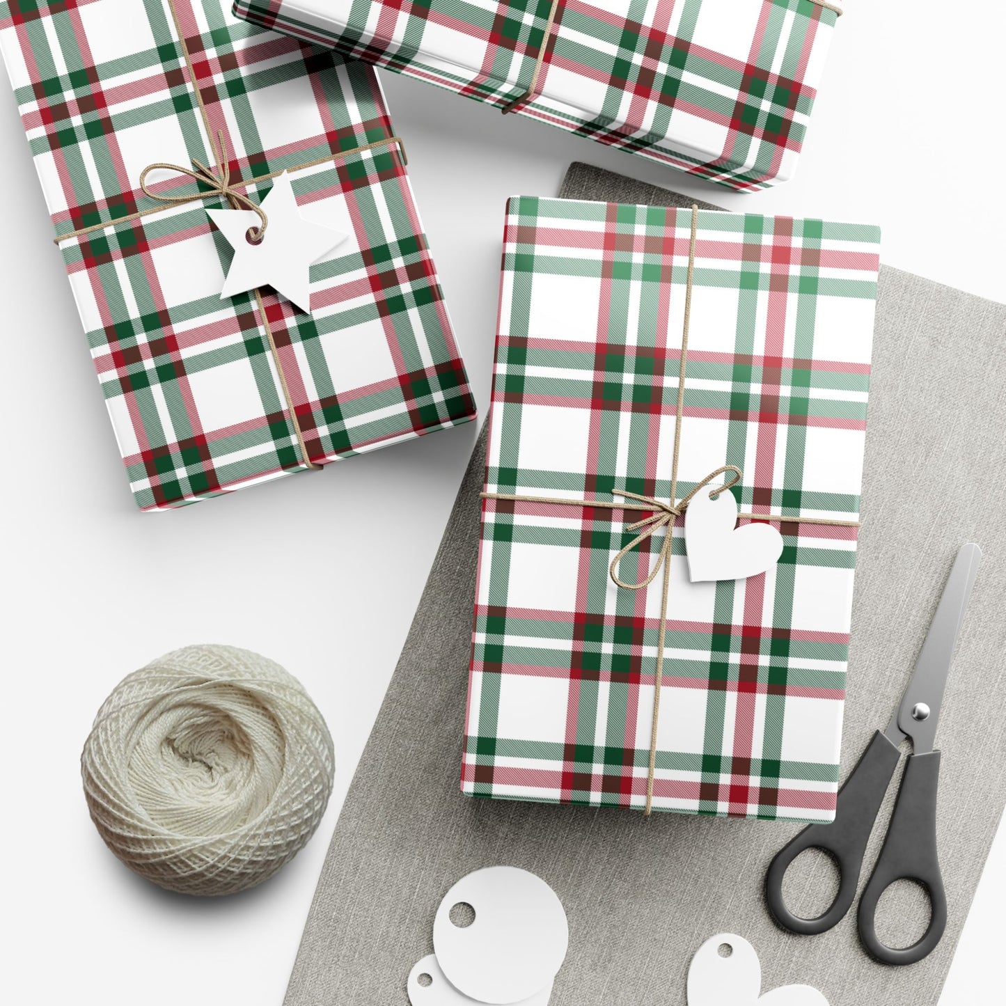 Red, White & Green Plaid Wrapping Paper | Satin Finish | 3 sizes