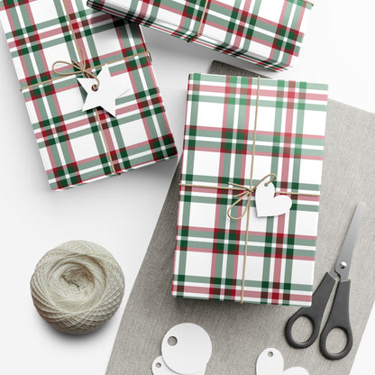 Red, White & Green Plaid Wrapping Paper | Satin Finish | 3 sizes