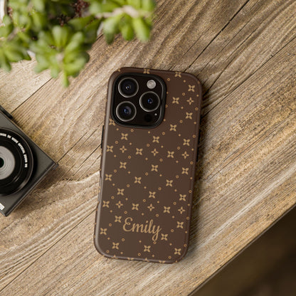 Brown Personalized Tough Phone Case | iPhone Samsung Pixel | Custom Protective Cover l Caramel Pattern