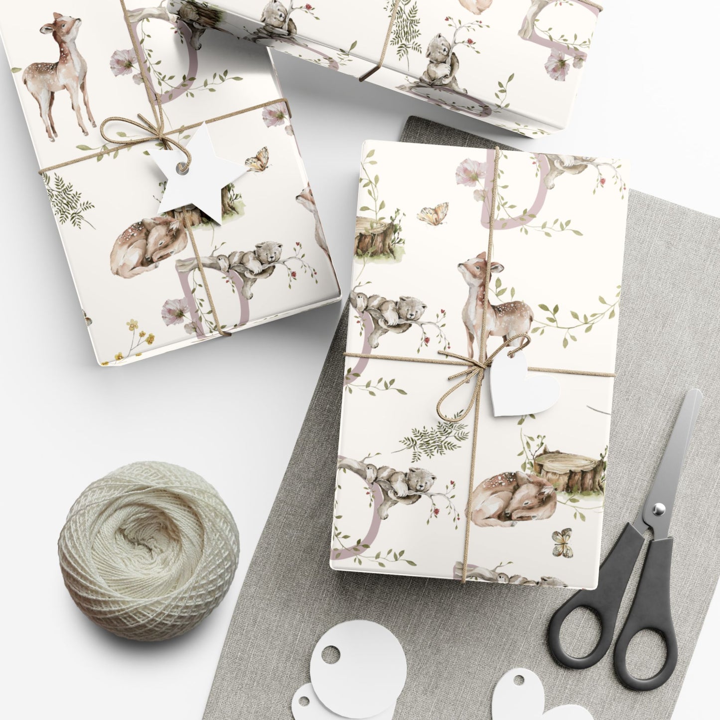 Petits Animaux | Meadow Deer Wrapping Paper | Personalized Monogram Initial - Tresor Valeur