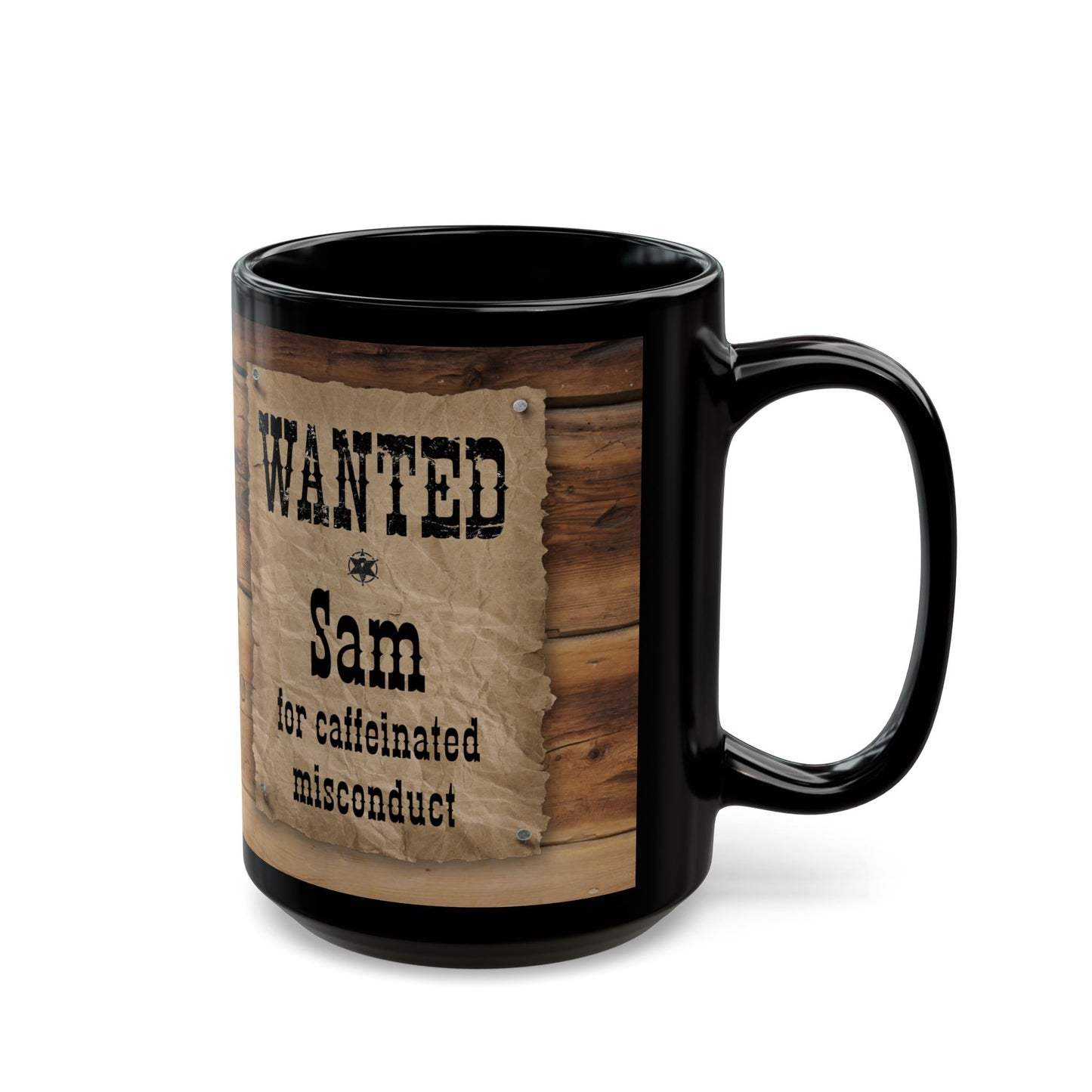 Wanted Poster Black Mug – Personalized 'Wanted Todd' Western Coffee Cup